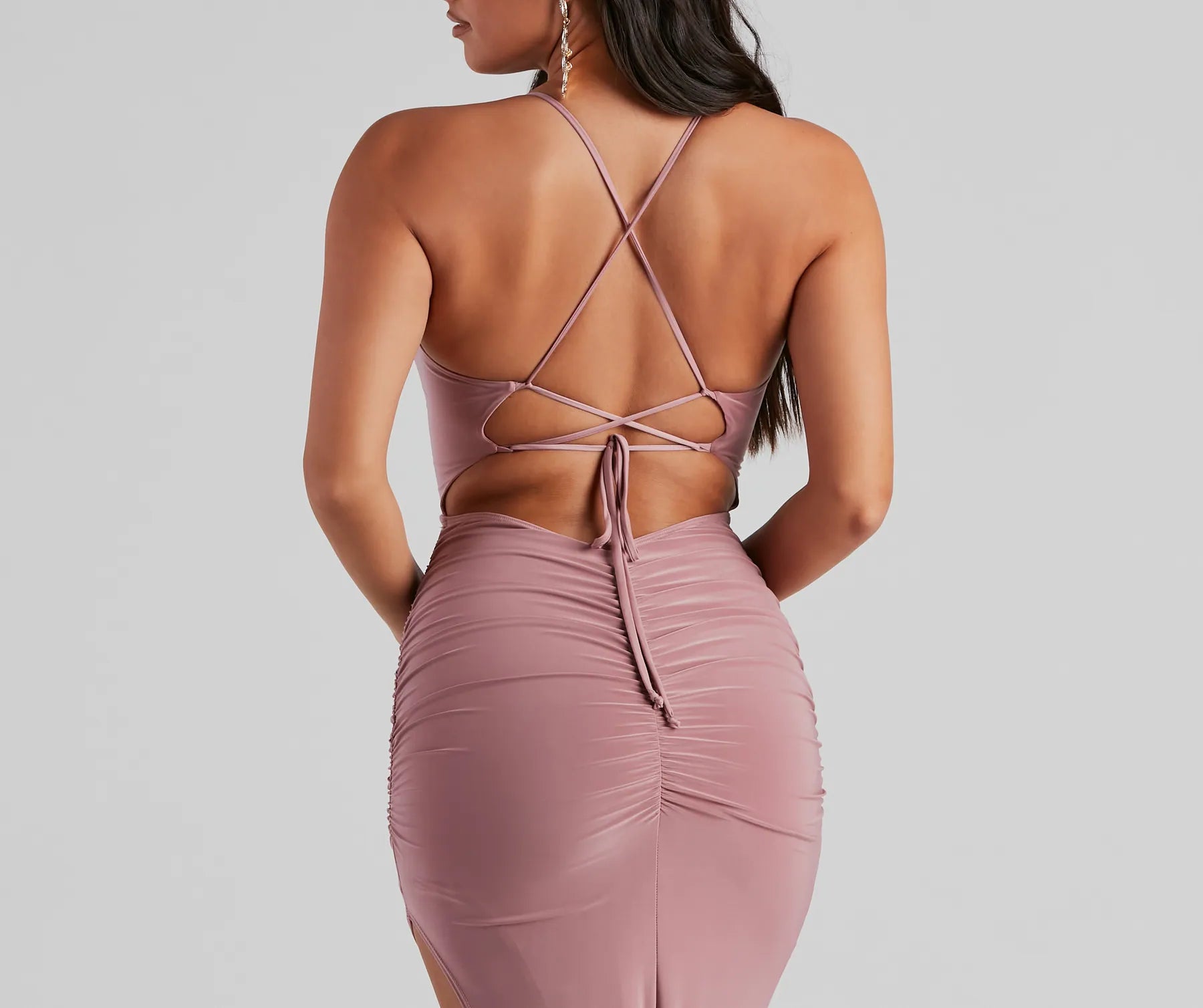 Heather Ruched High-Slit Formal Dress - MAUVE