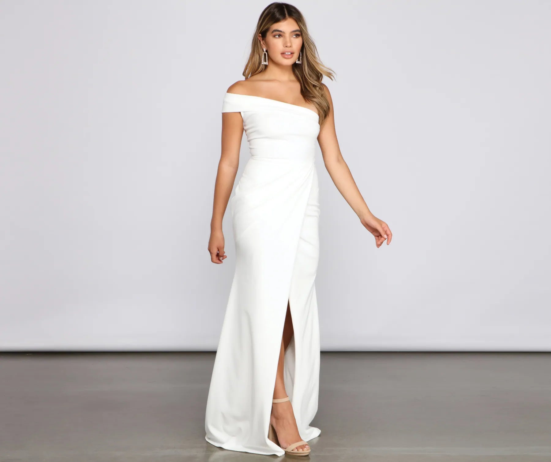 Susana Asymmetric Off-Shoulder Mermaid Dress - WHITE