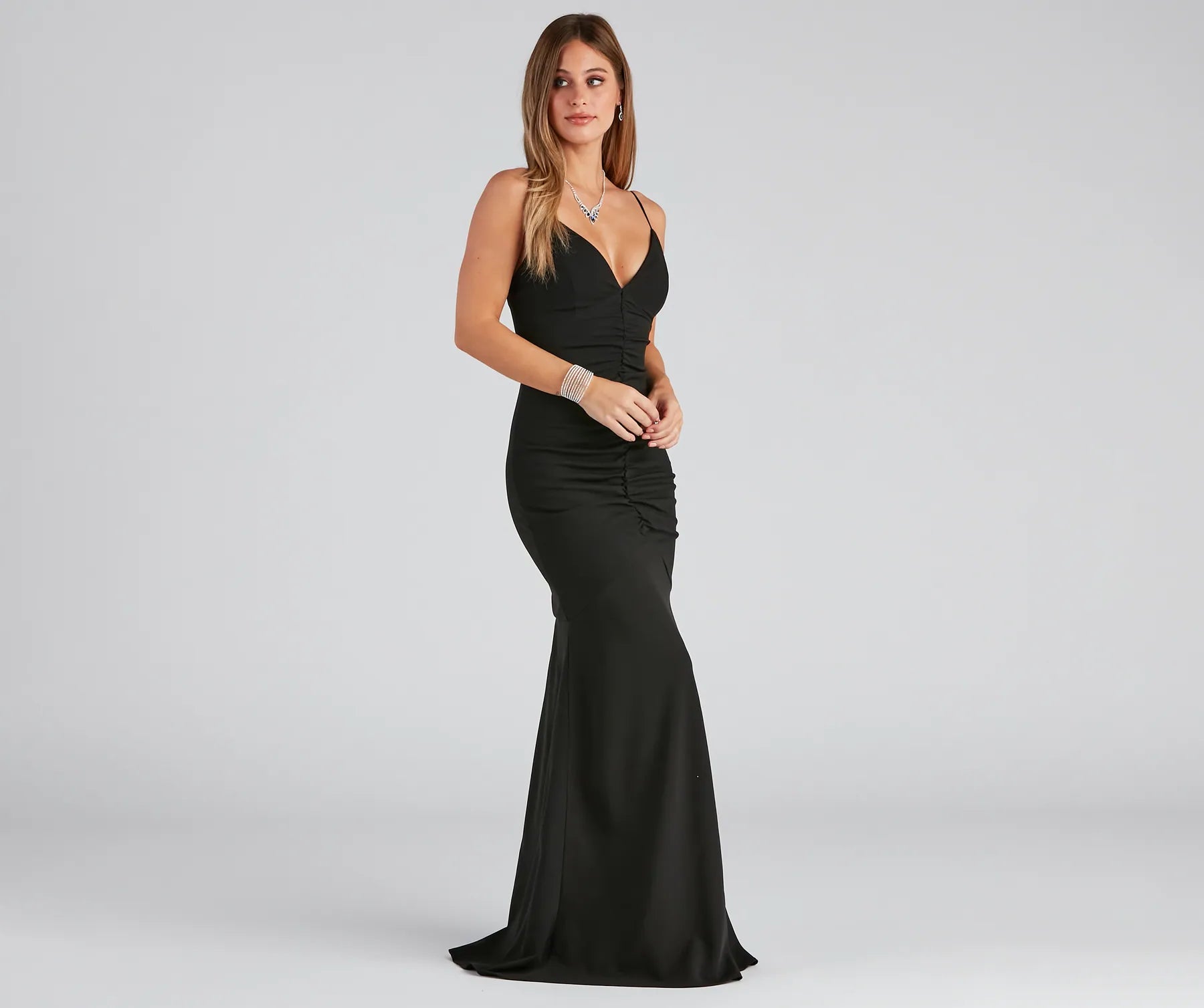 Bianca Ruched Mermaid Formal Dress - BLACK