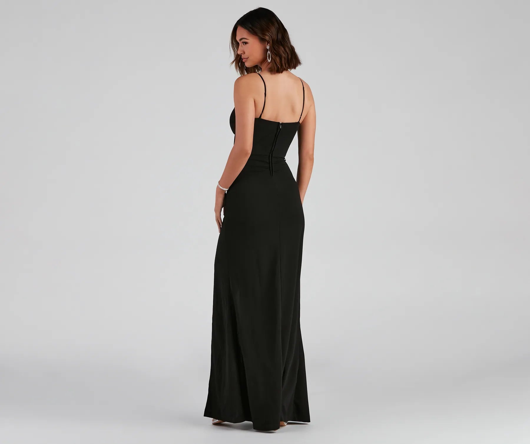 Alexia Formal High Slit Illusion Dress - BLACK