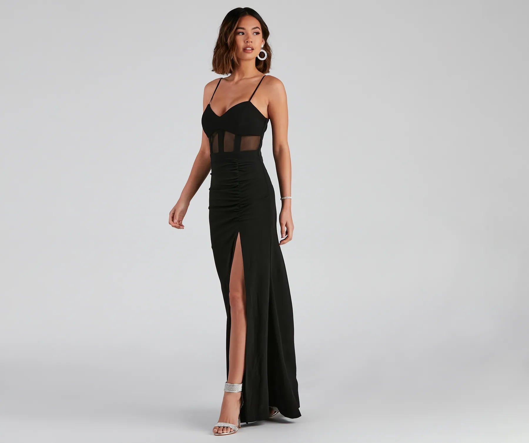 Alexia Formal High Slit Illusion Dress - BLACK