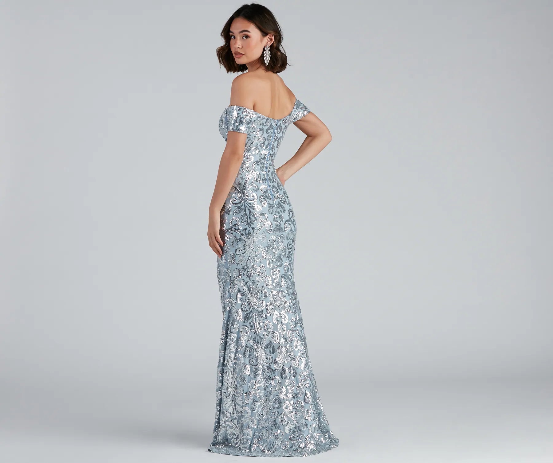 Carter Sequin Scroll A-Line Formal Dress - LIGHT BLUE
