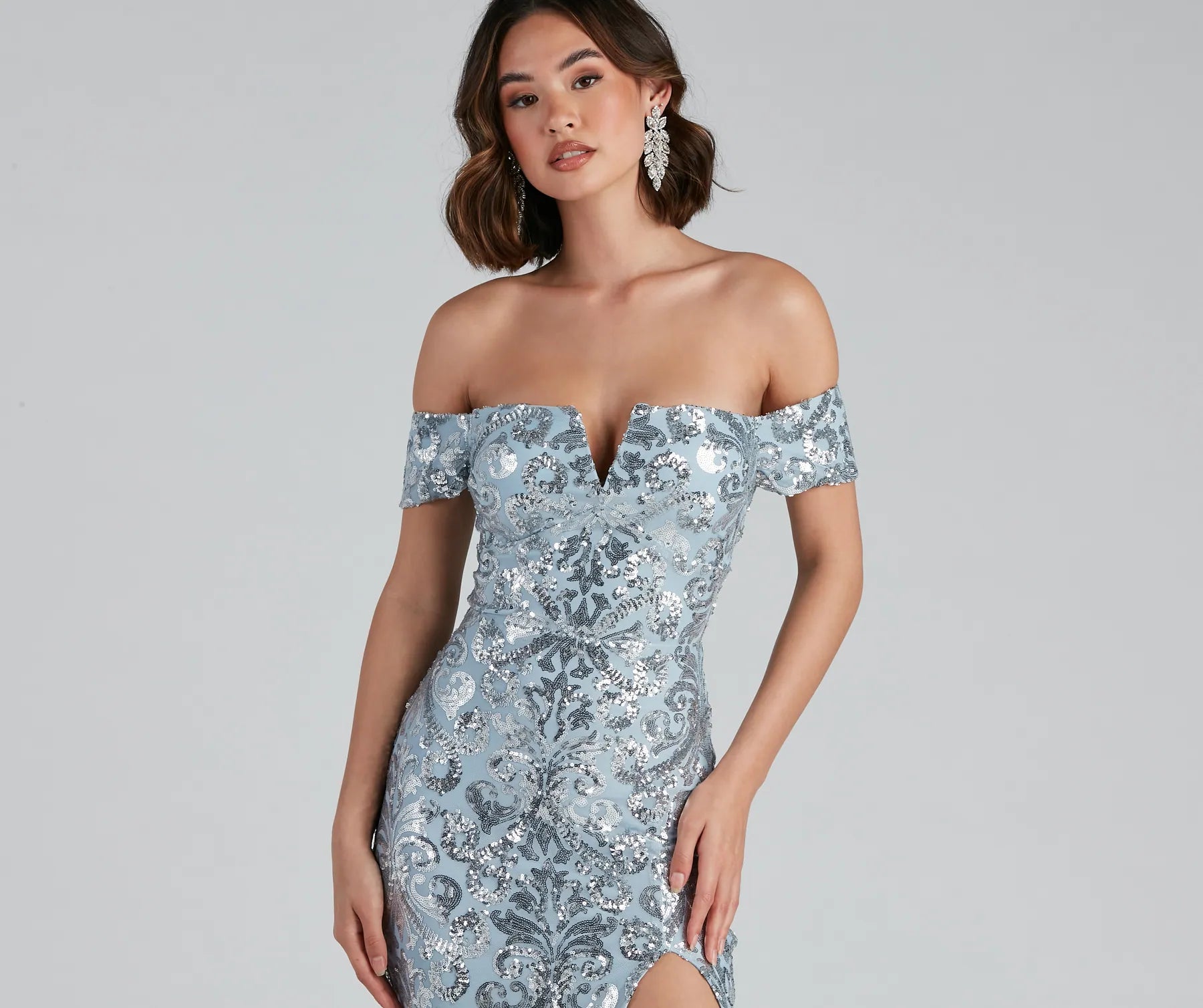 Carter Sequin Scroll A-Line Formal Dress - LIGHT BLUE