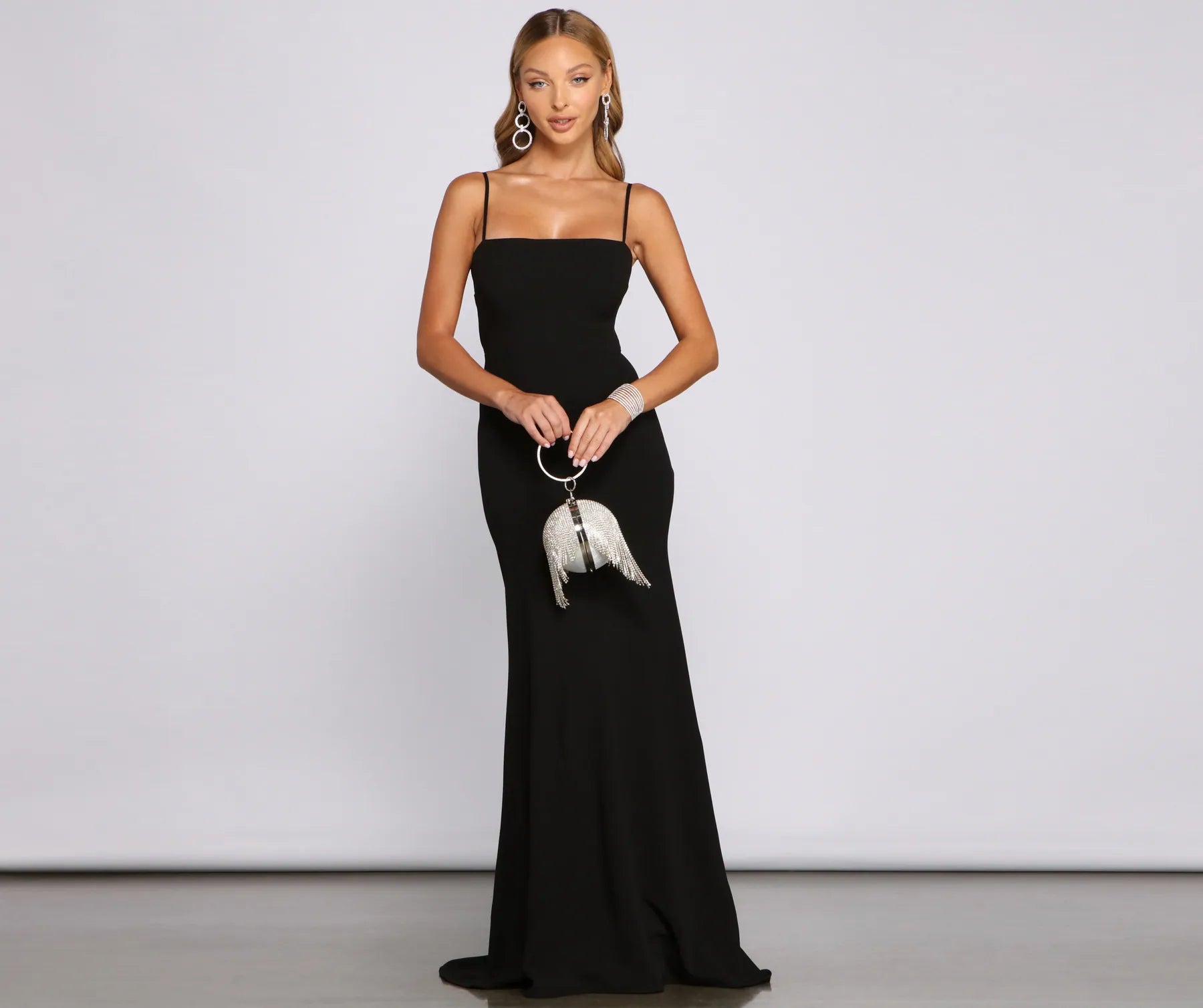 Bette Formal Open Back Crepe Dress - BLACK