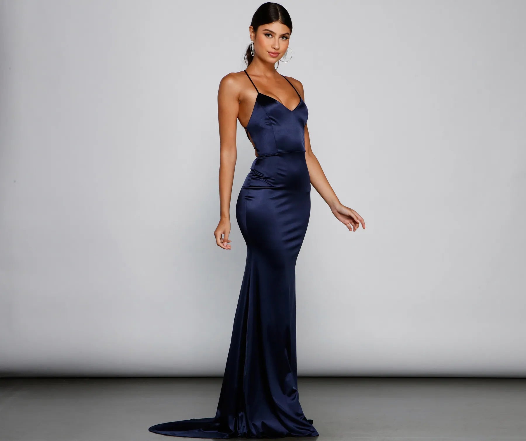 Nola Darling Satin Evening Gown - NAVY