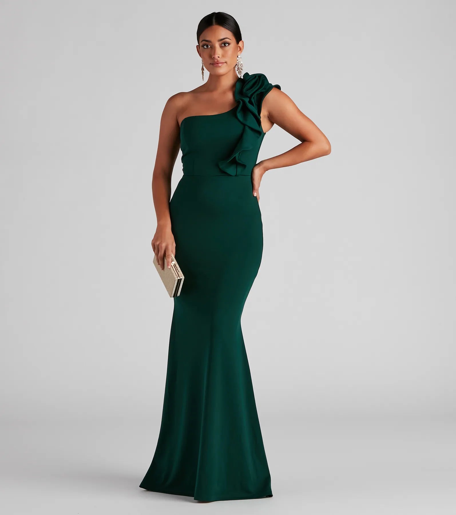 Diana Formal One-Shoulder Ruffle Dress - HUNTER