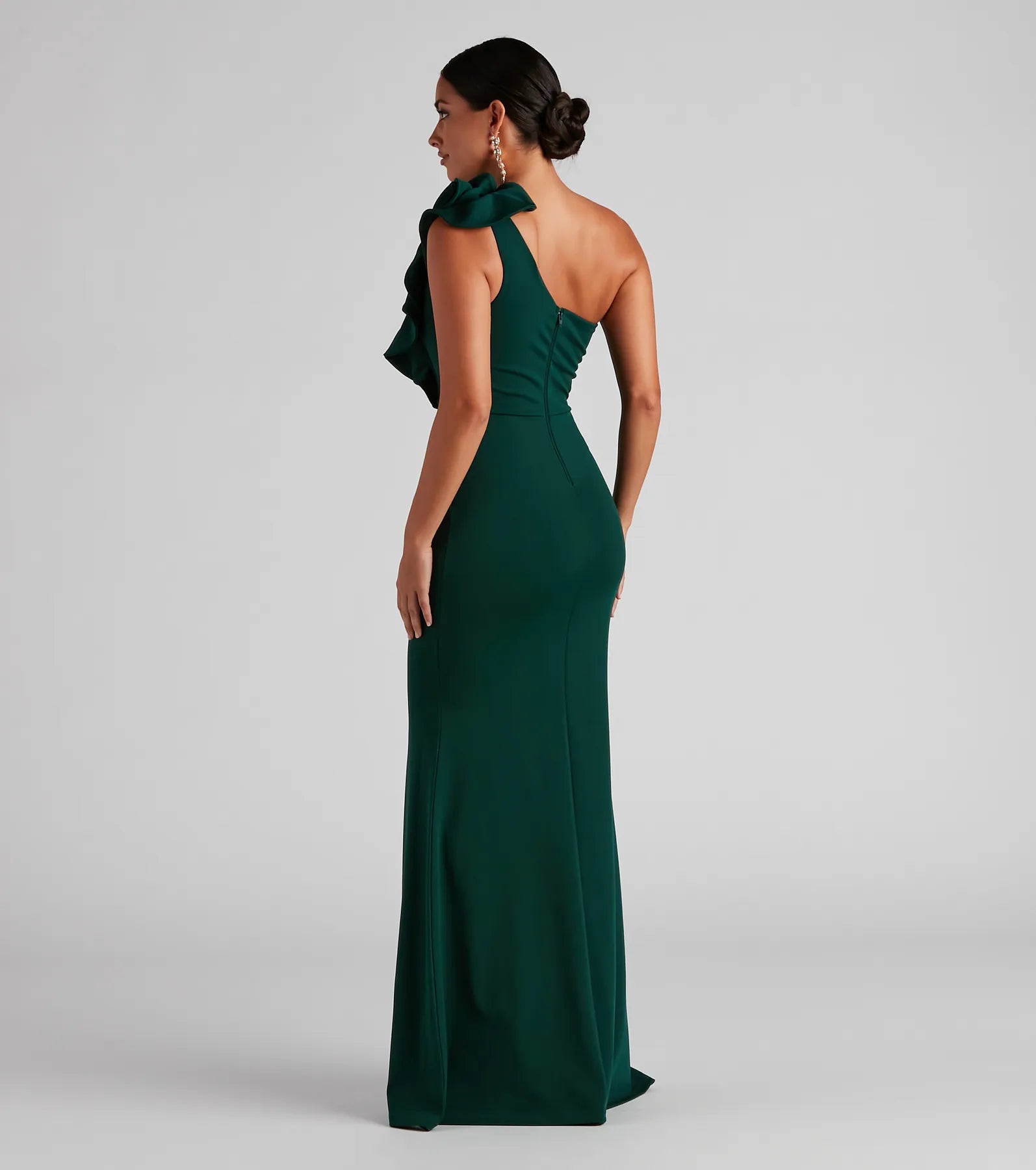 Diana Formal One-Shoulder Ruffle Dress - HUNTER