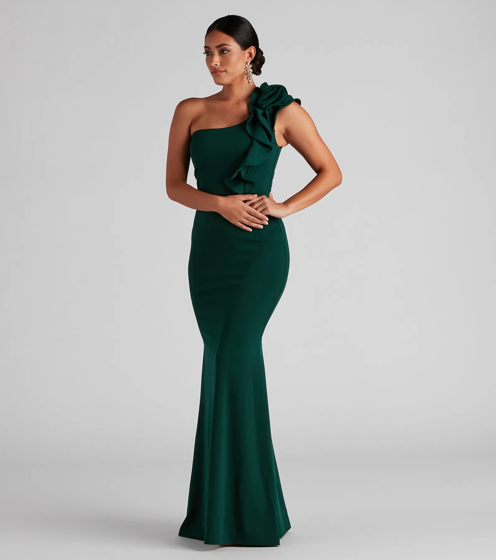 Diana Formal One-Shoulder Ruffle Dress - HUNTER