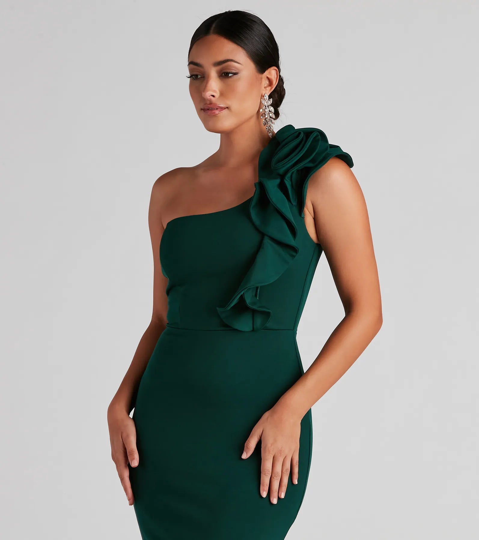 Diana Formal One-Shoulder Ruffle Dress - HUNTER