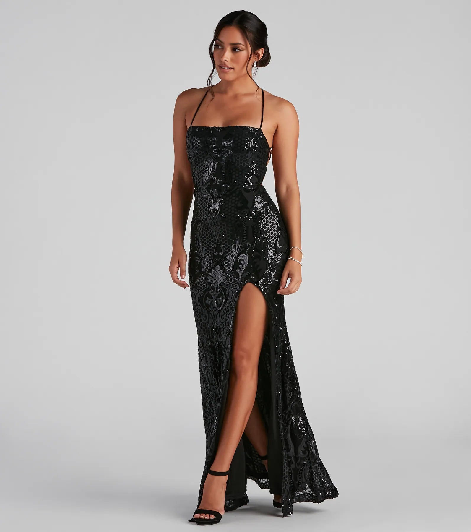 Azalea Formal High Slit Sequin Dress - BLACK