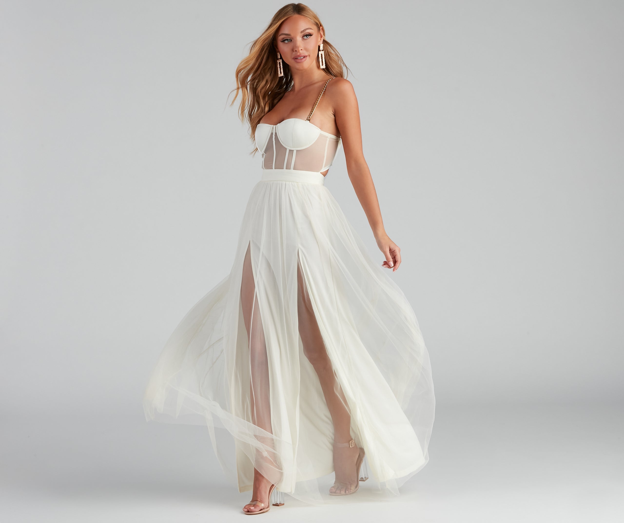 Cintra Mesh Tulle Bustier Gown - IVORY