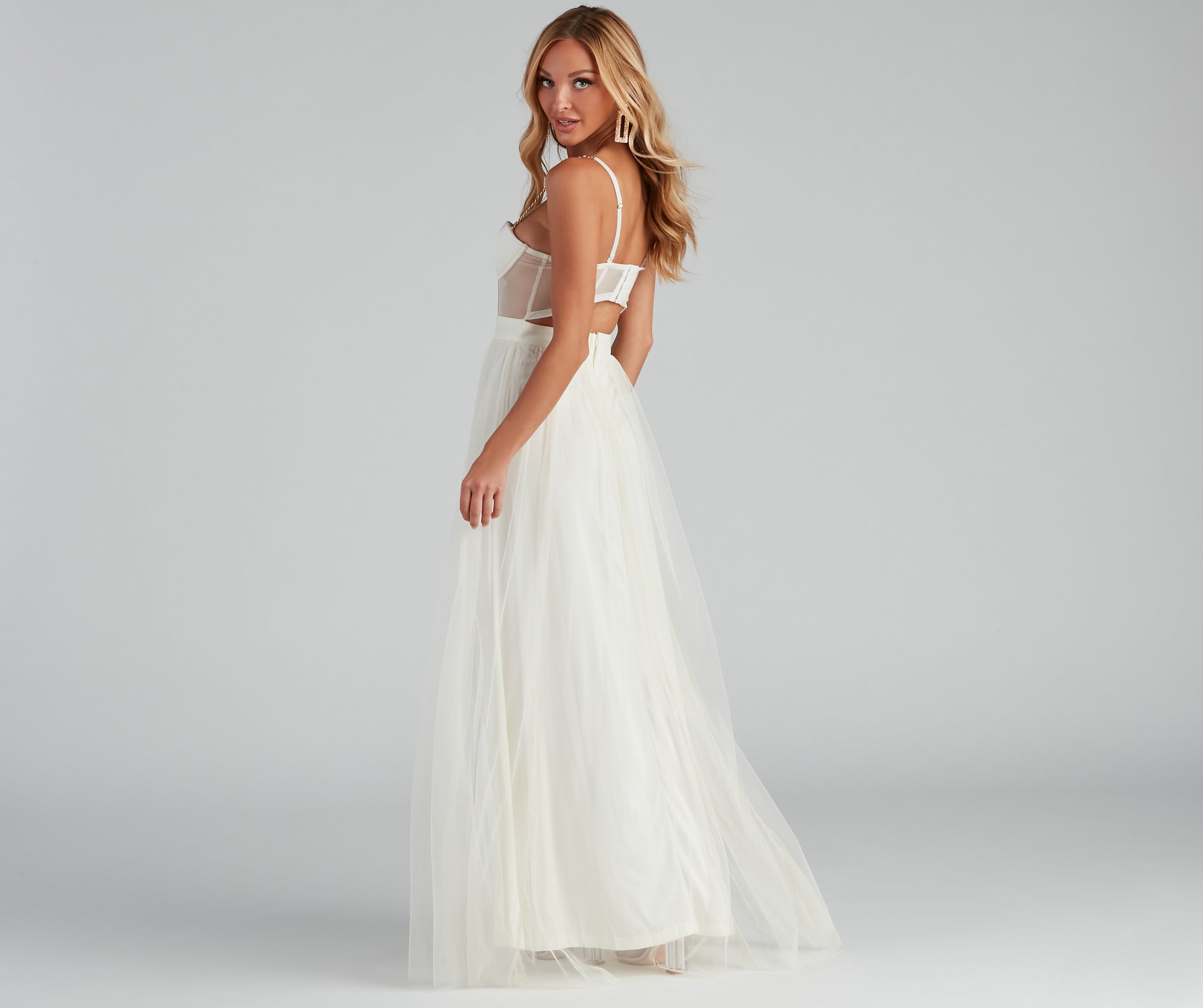 Cintra Mesh Tulle Bustier Gown - IVORY