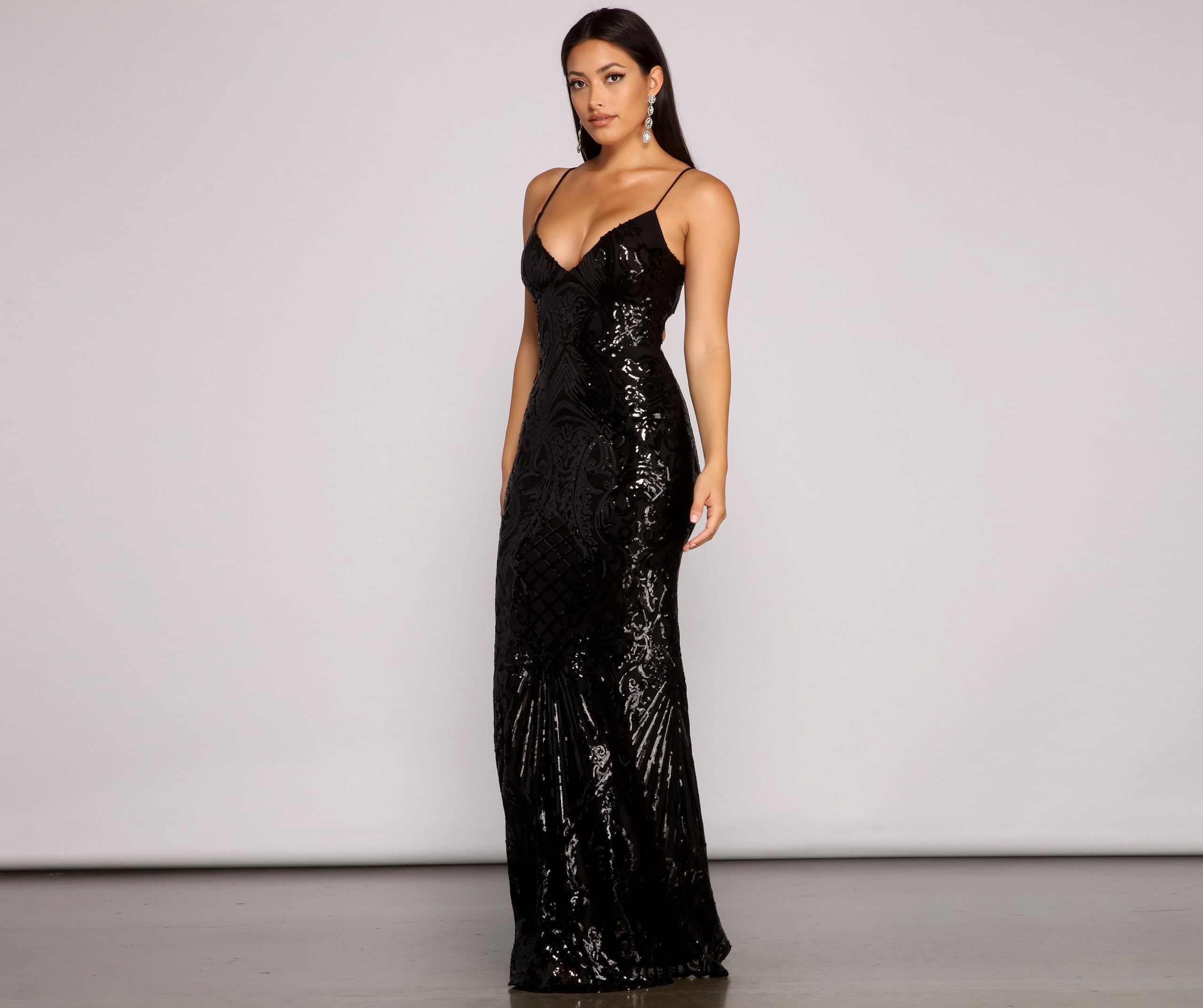 Serena Sequin Mesh Mermaid Dress - BLACK