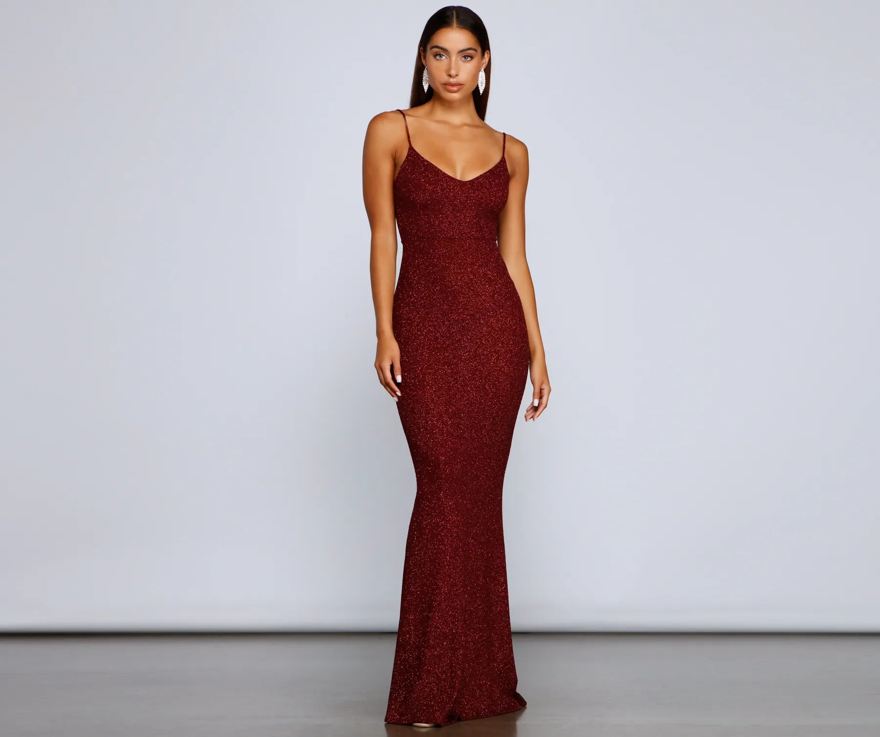 Irene Formal Backless Glitter Mermaid Dress - WINE