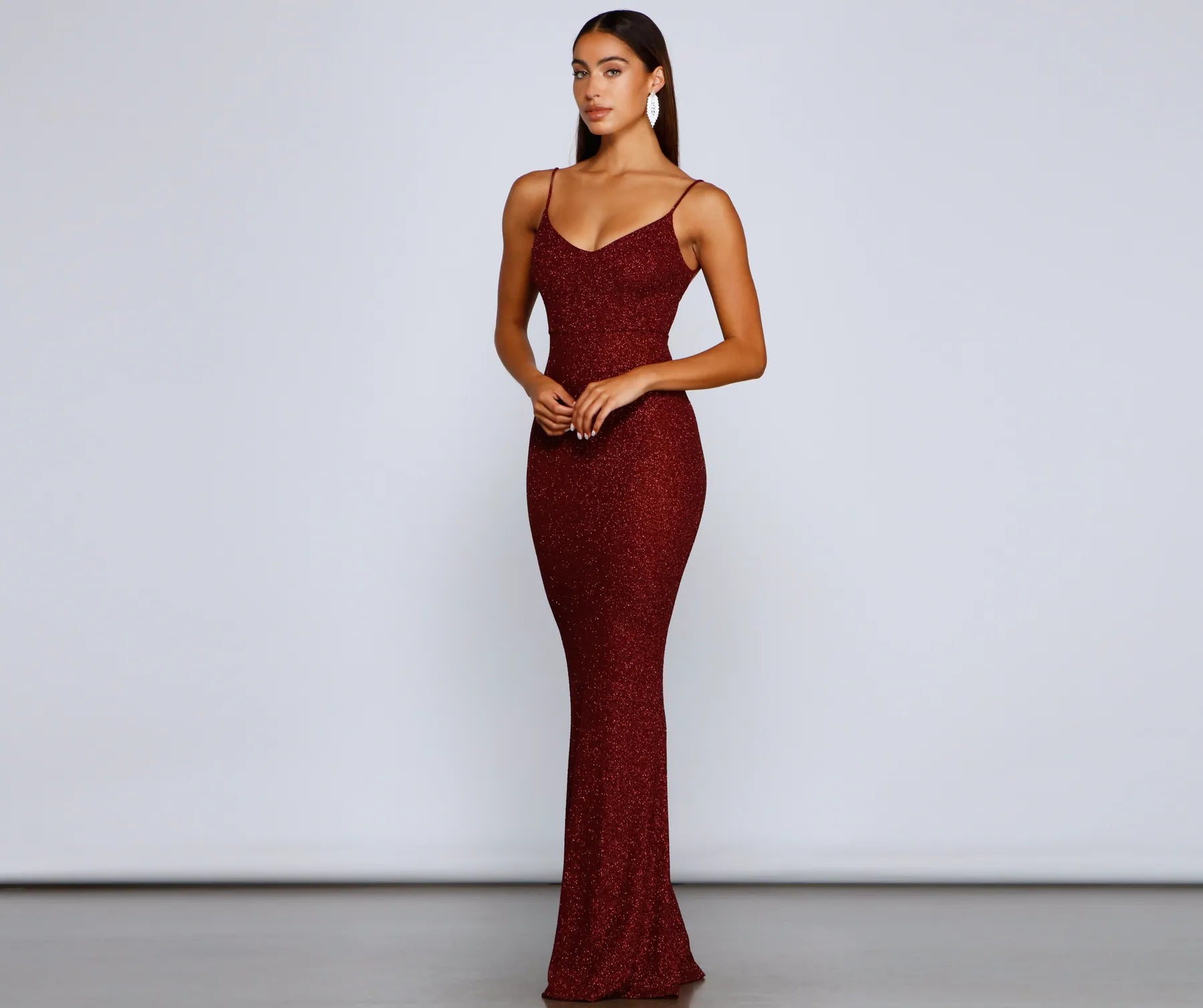 Irene Formal Backless Glitter Mermaid Dress - WINE