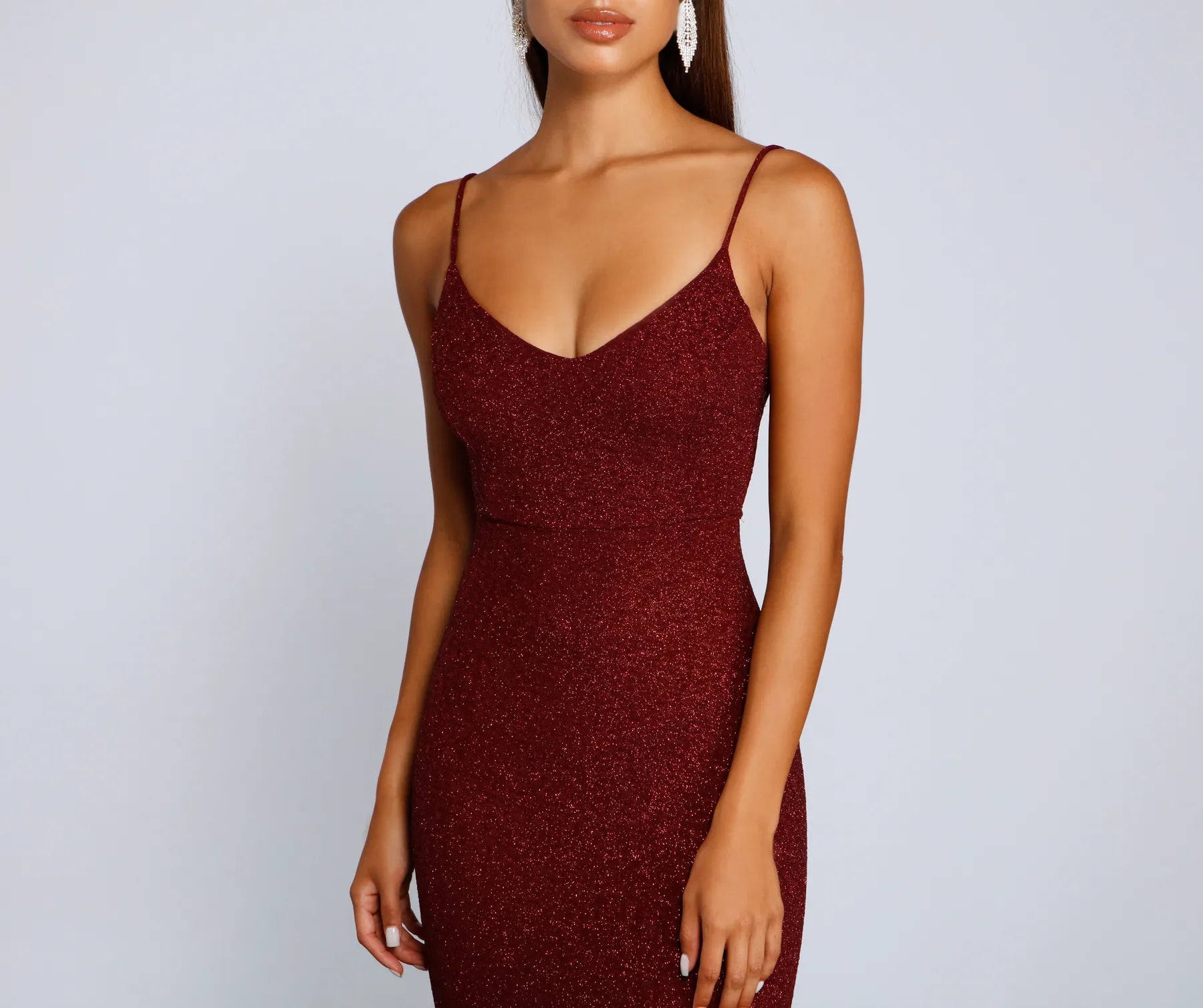 Irene Formal Backless Glitter Mermaid Dress - WINE