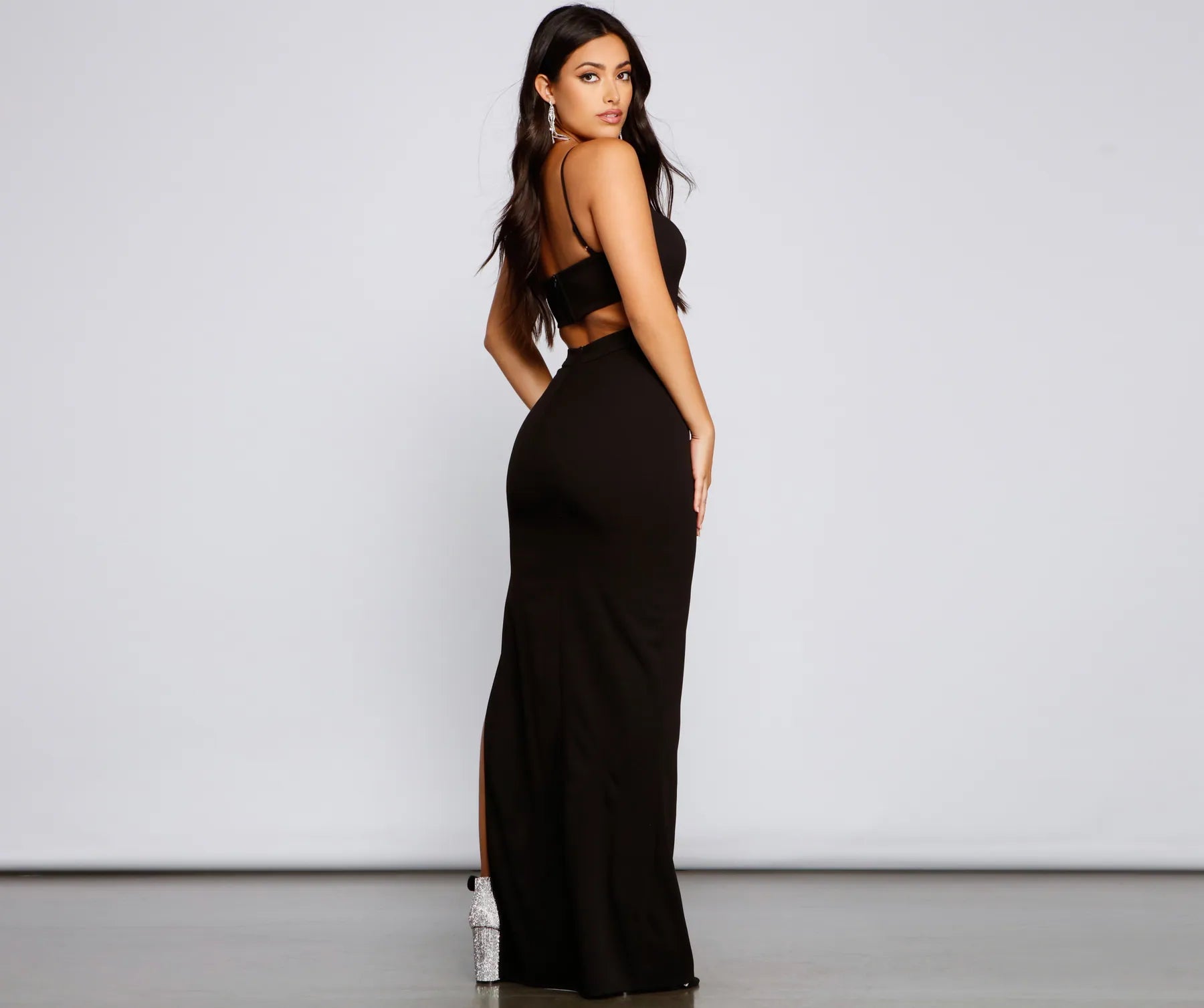 Francesca Formal One Shoulder Crepe Dress - BLACK