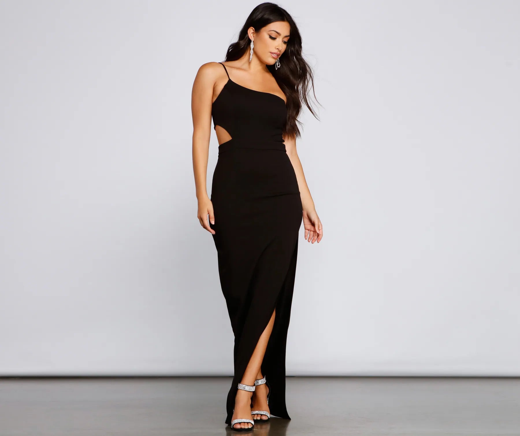 Francesca Formal One Shoulder Crepe Dress - BLACK