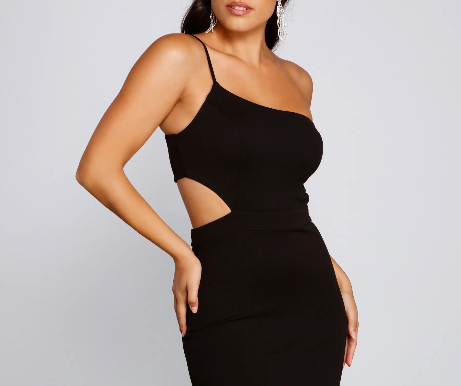 Francesca Formal One Shoulder Crepe Dress - BLACK