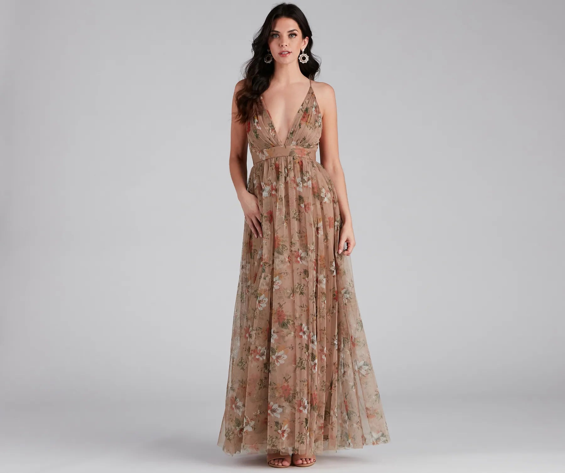 Daisy Pleated Tulle Formal Dress - MOCHA