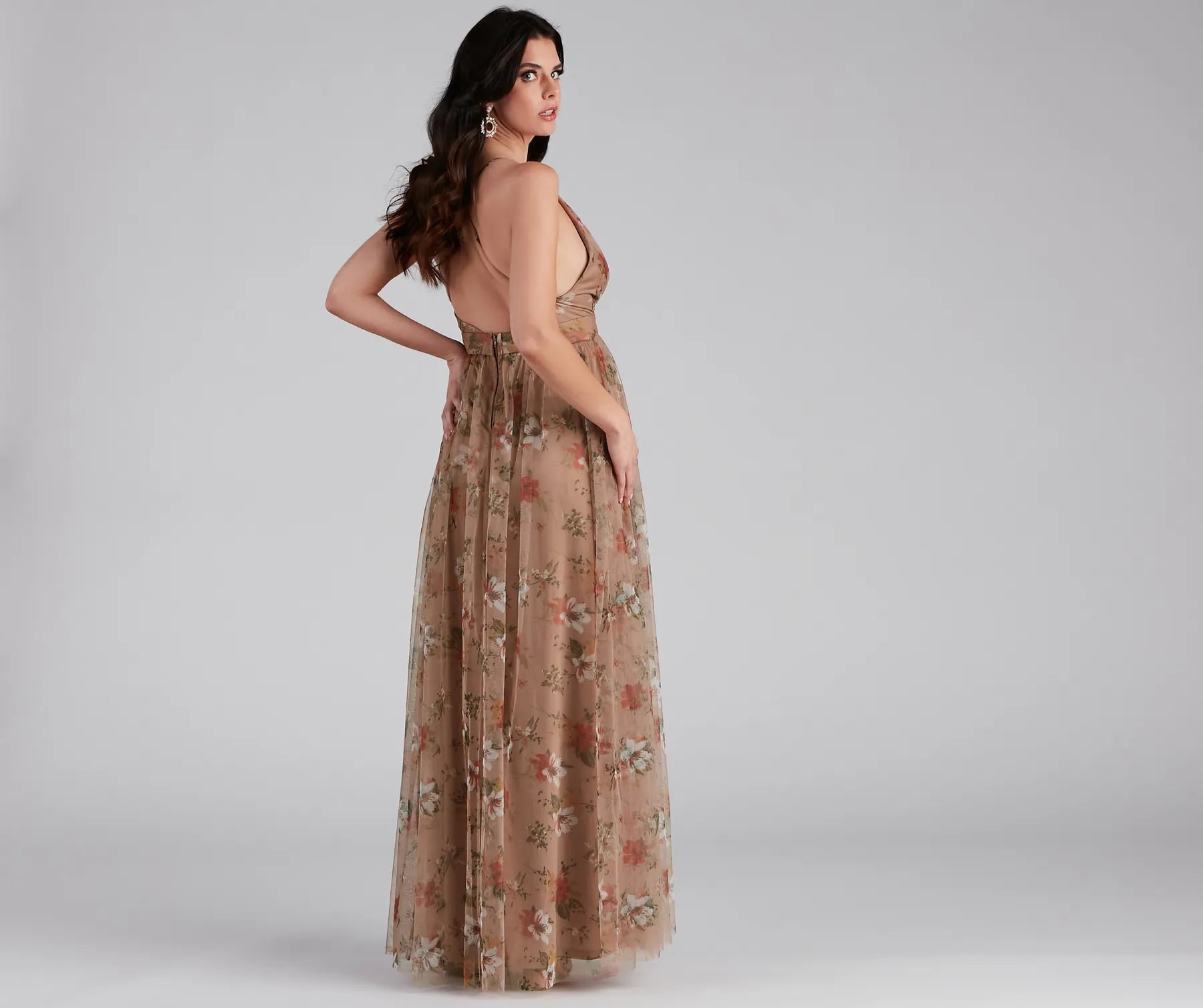Daisy Pleated Tulle Formal Dress - MOCHA