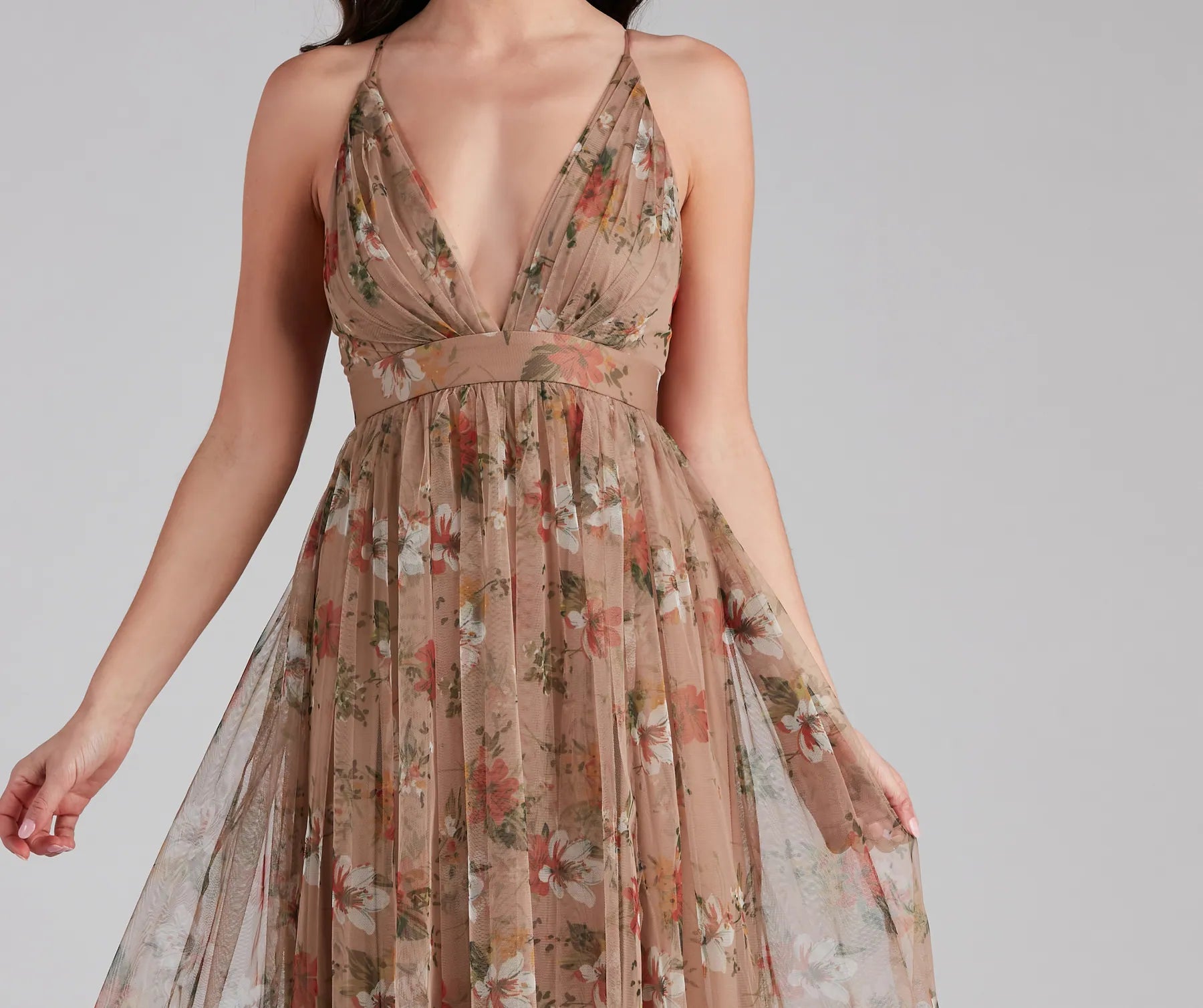 Daisy Pleated Tulle Formal Dress - MOCHA