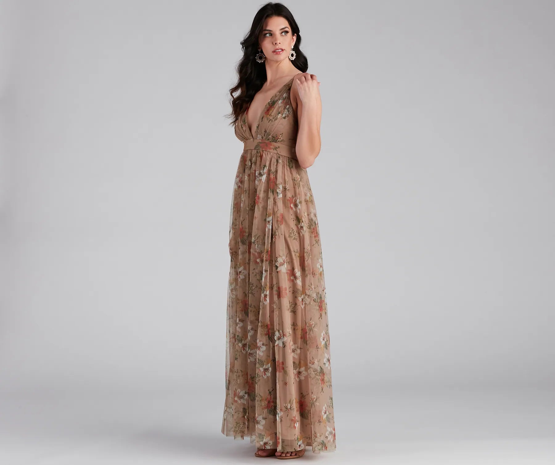 Daisy Pleated Tulle Formal Dress - MOCHA