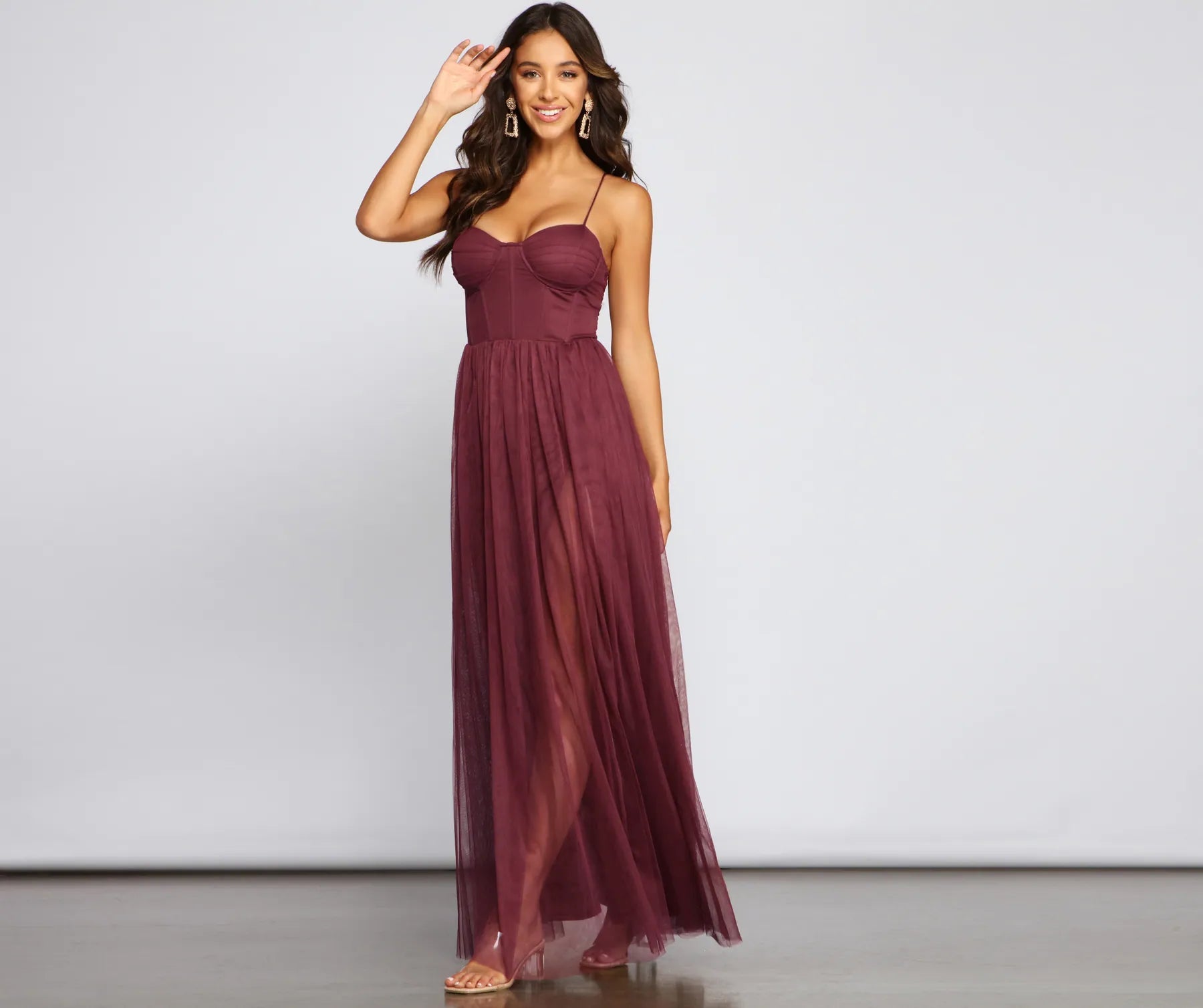 Estelle Formal High Slit A-Line Dress - ROSE