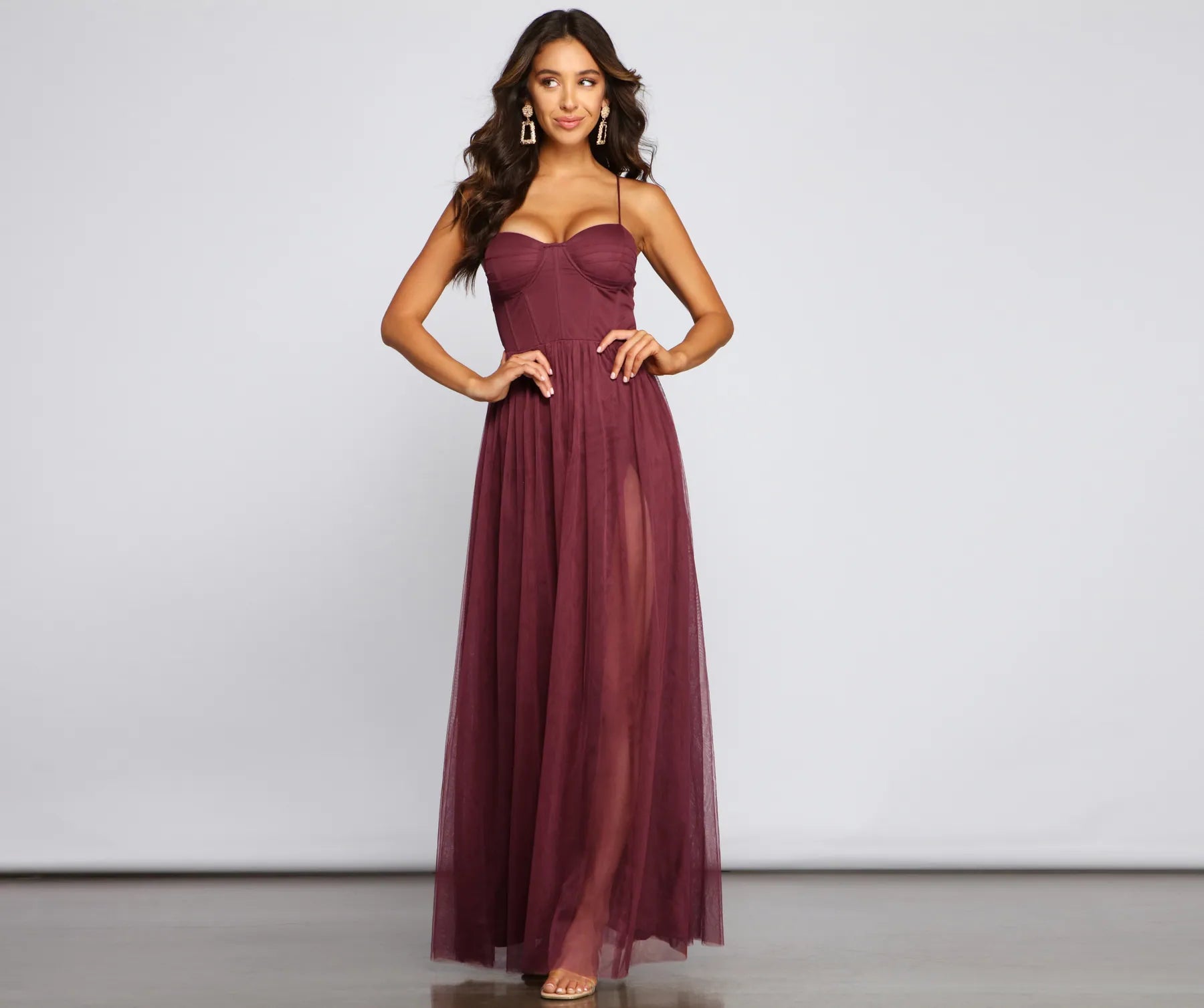 Estelle Formal High Slit A-Line Dress - ROSE