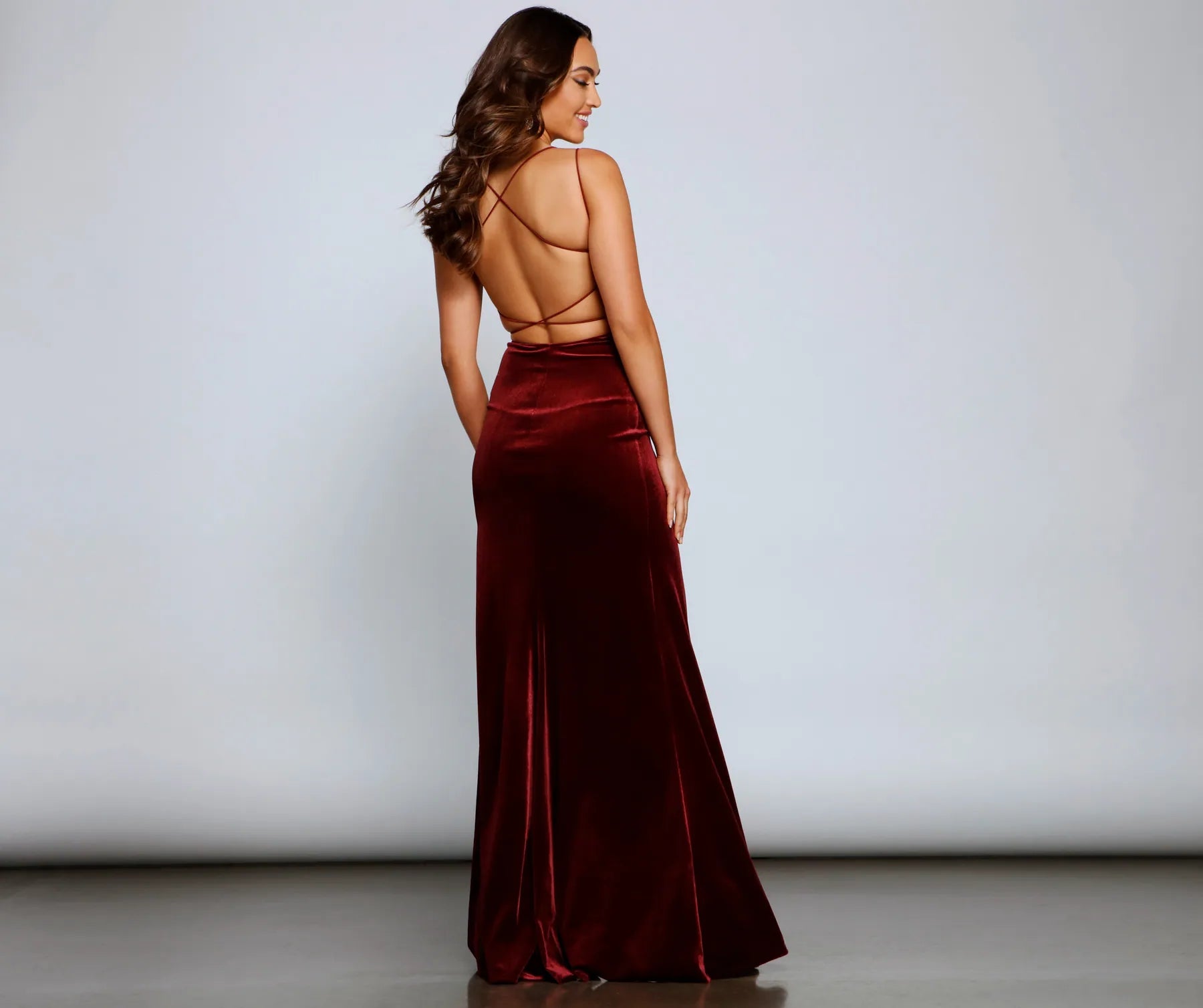 Vega Formal High Slit Velvet Dress - BERRY