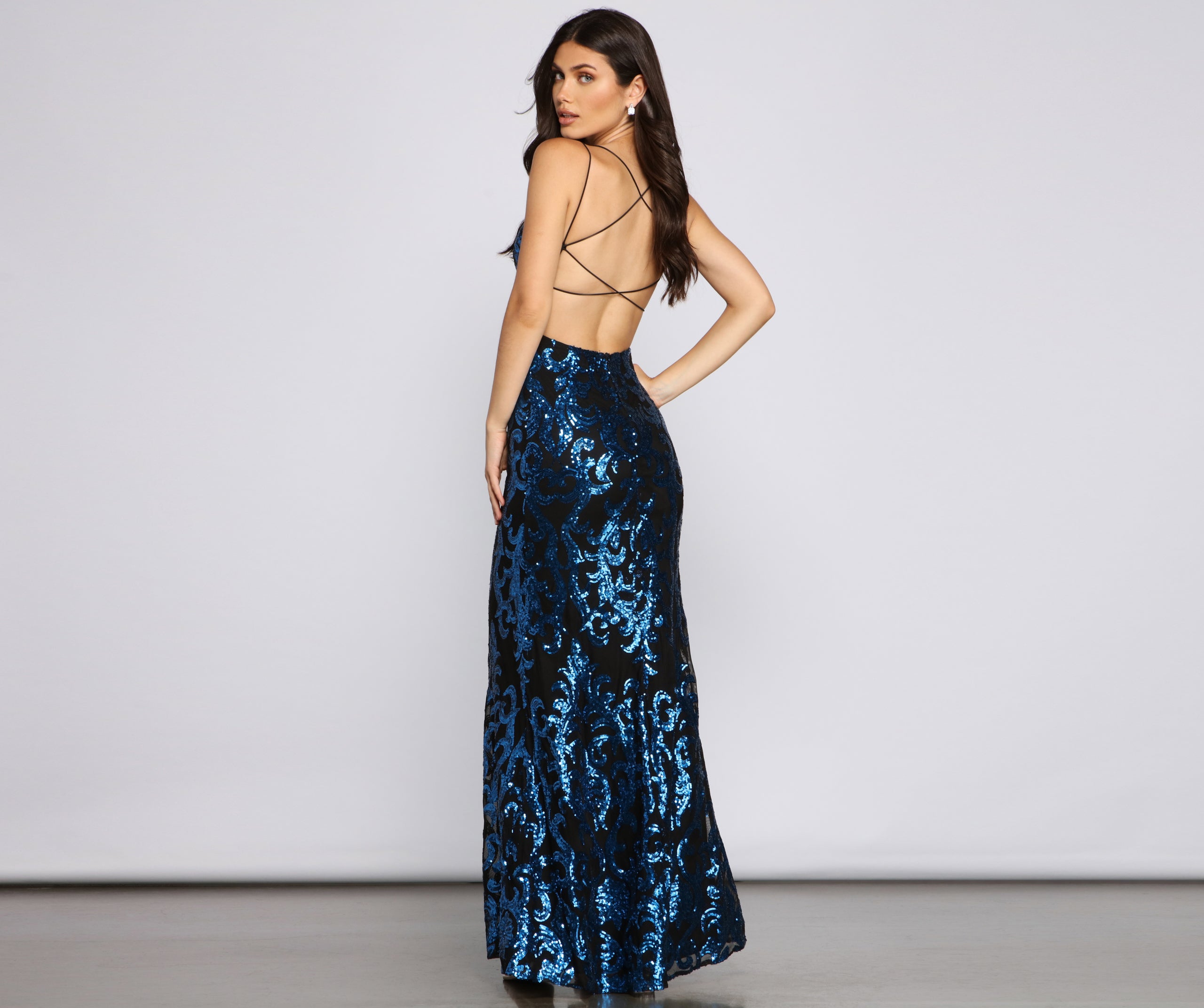 Lila Formal Open-Back Sequin Mermaid Dress - ROYAL