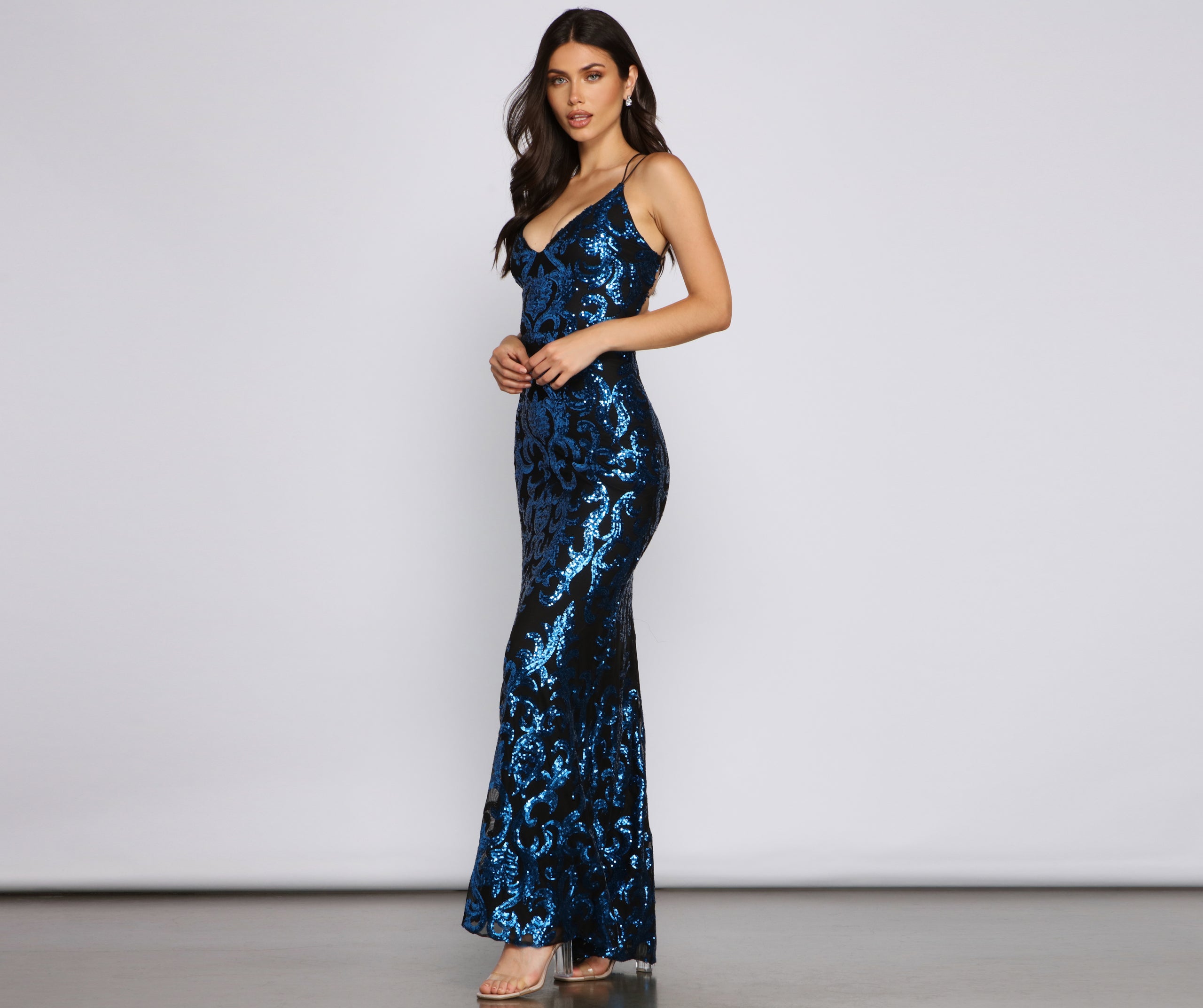 Lila Formal Open-Back Sequin Mermaid Dress - ROYAL