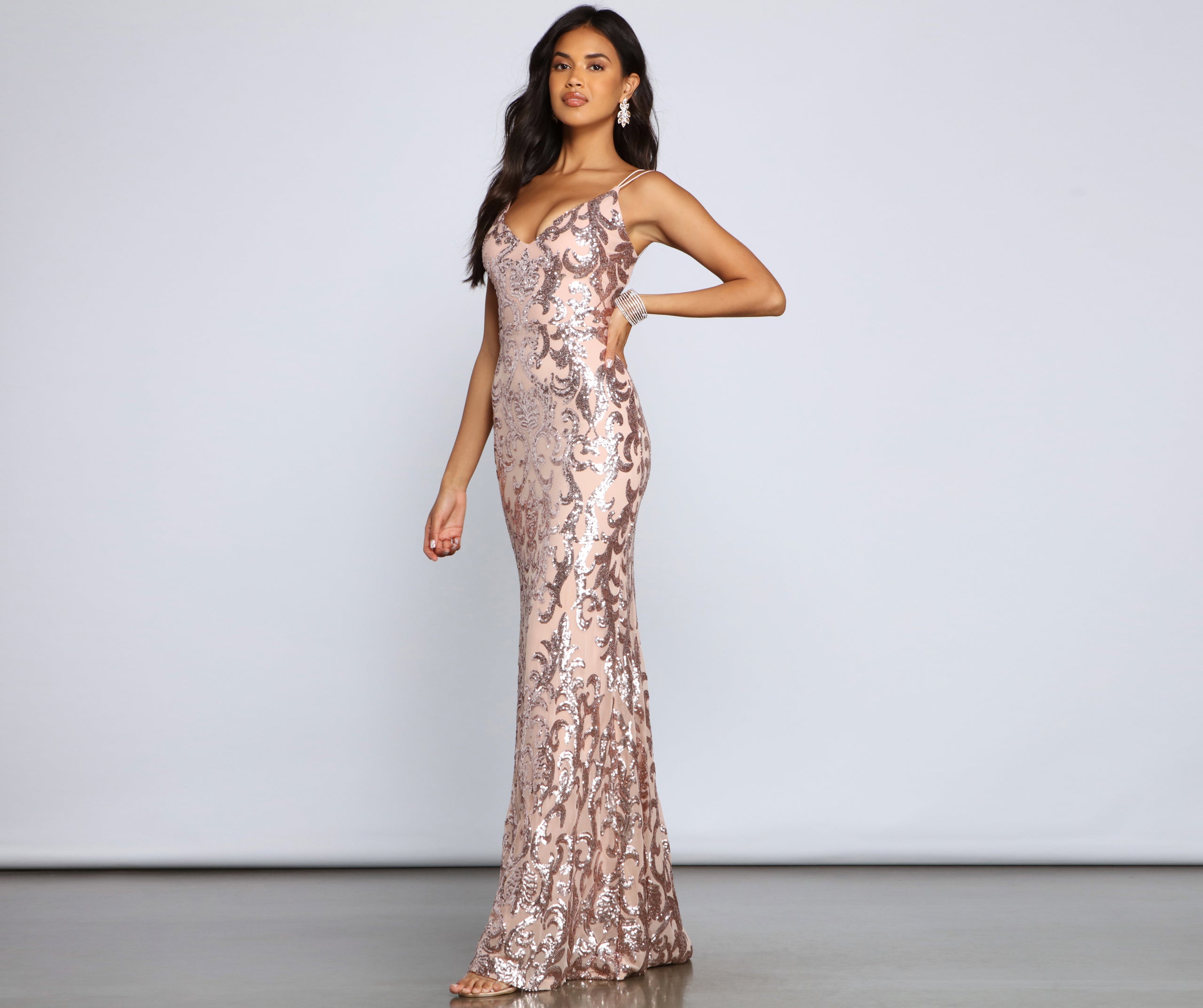 Lila Formal Open-Back Sequin Mermaid Dress - BLUSH
