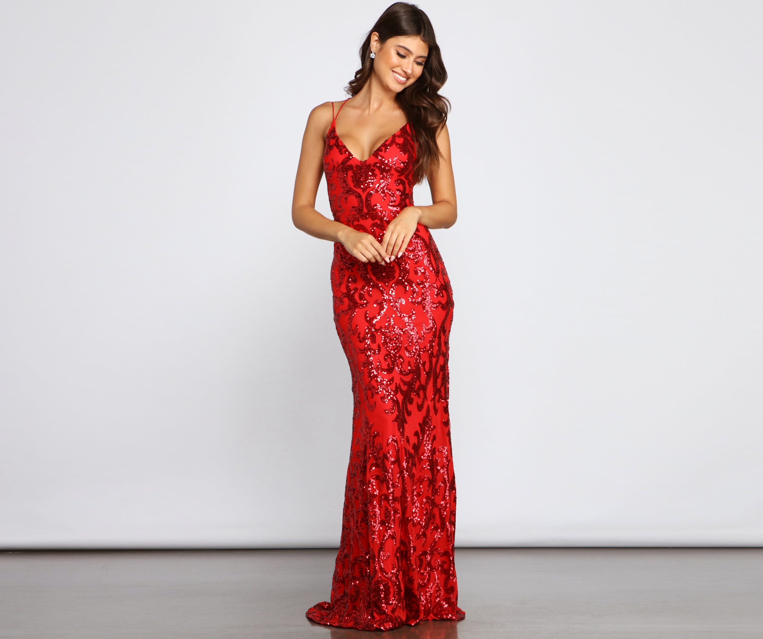 Lila Formal Open-Back Sequin Mermaid Dress - RED