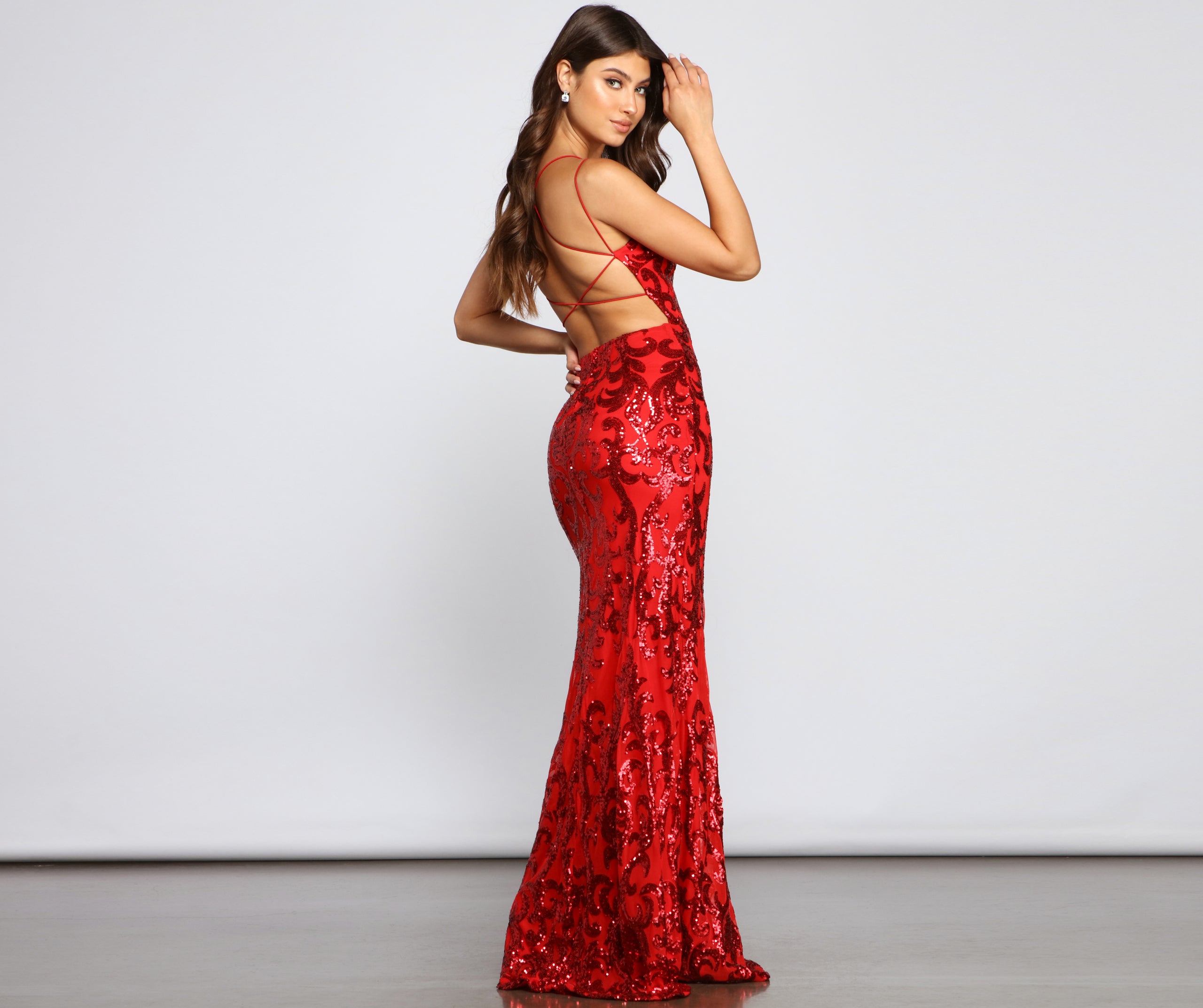 Lila Formal Open-Back Sequin Mermaid Dress - RED