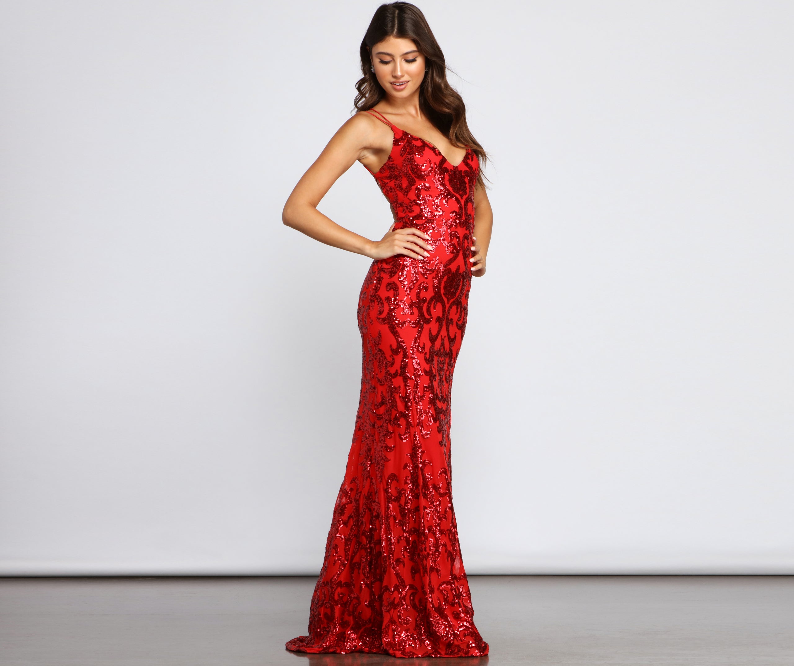 Lila Formal Open-Back Sequin Mermaid Dress - RED