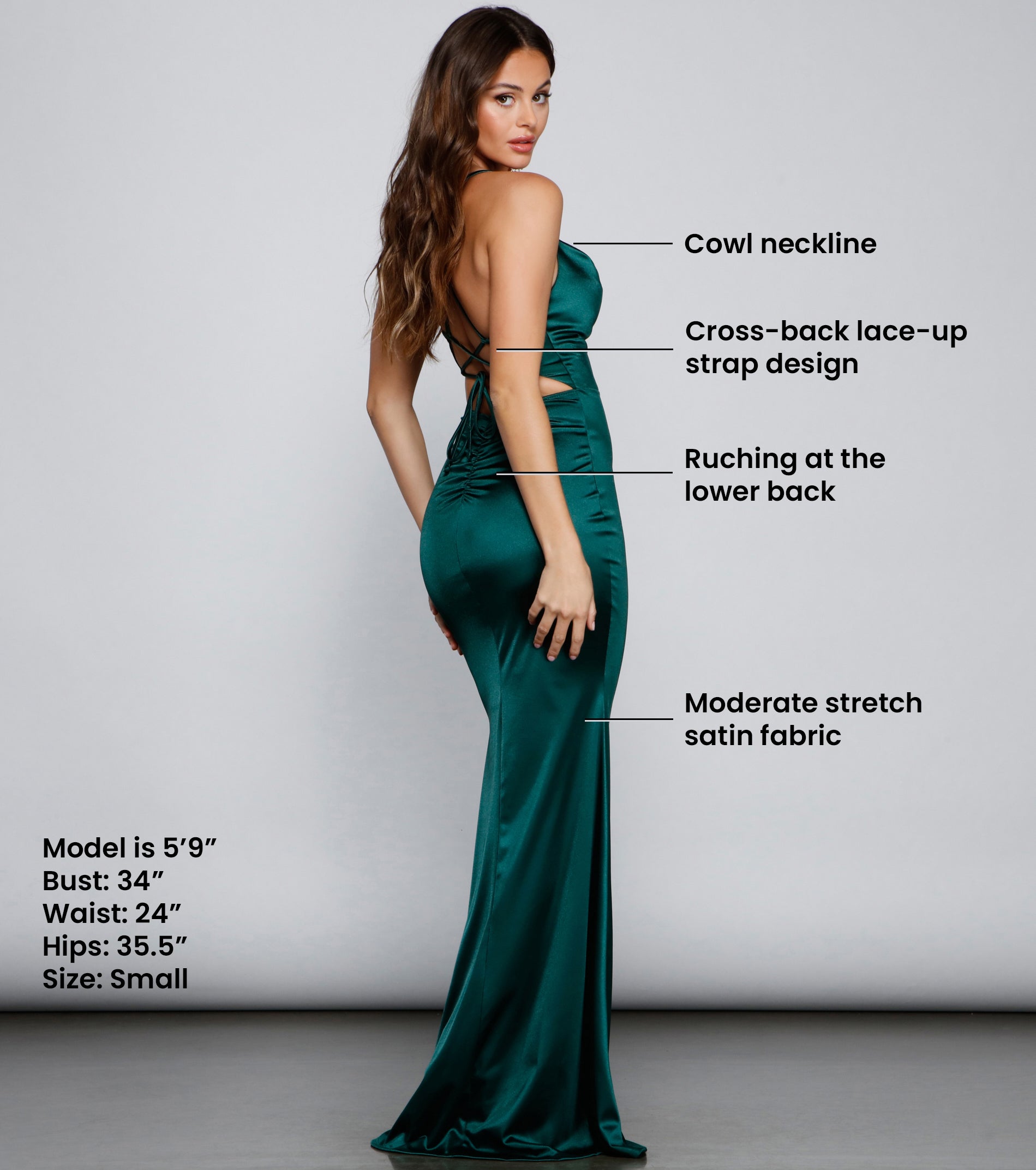 Selena Ruched Satin Mermaid Dress - HUNTER