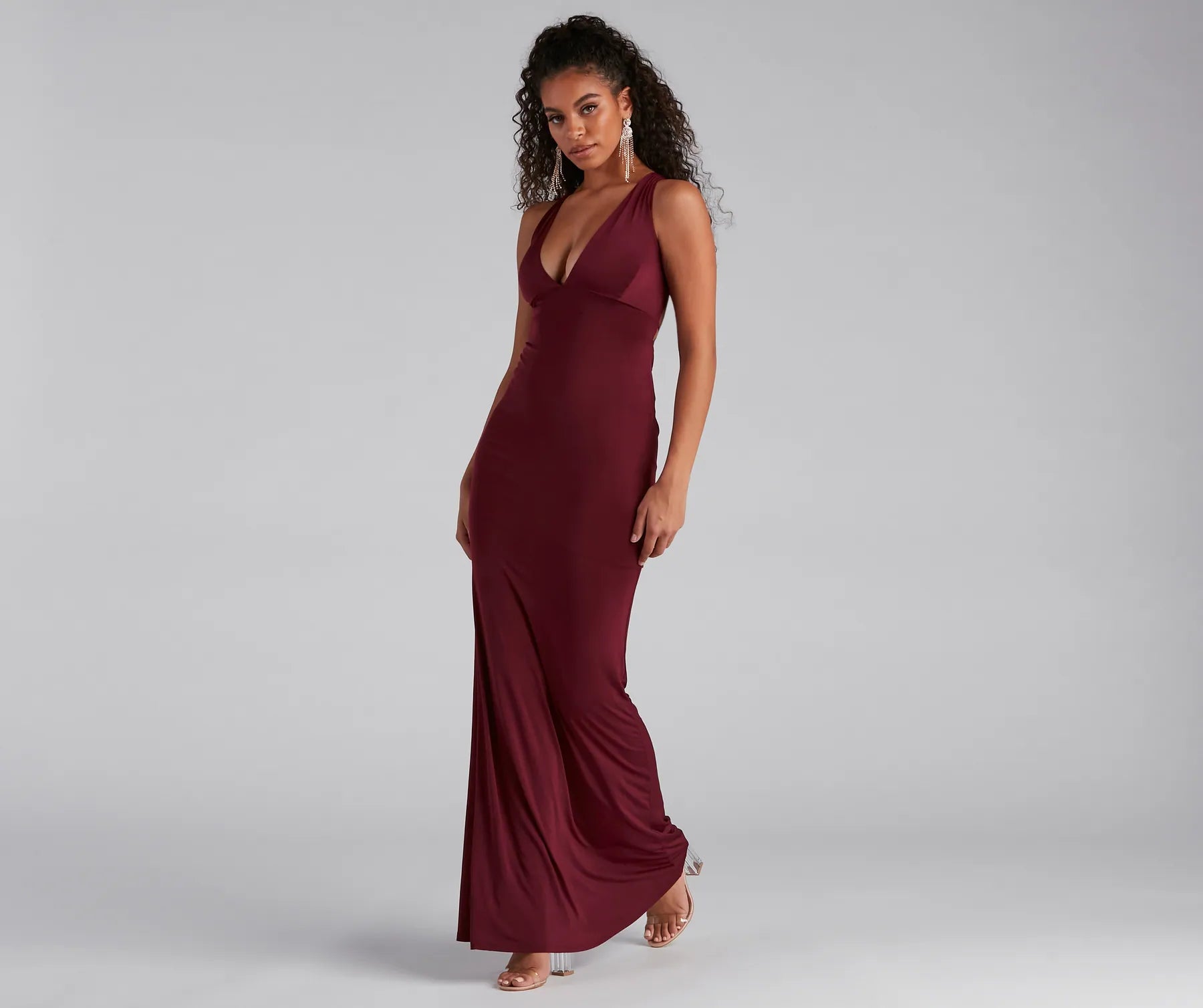 Kelsey Halter Lace-Up Mermaid Dress - BURGUNDY