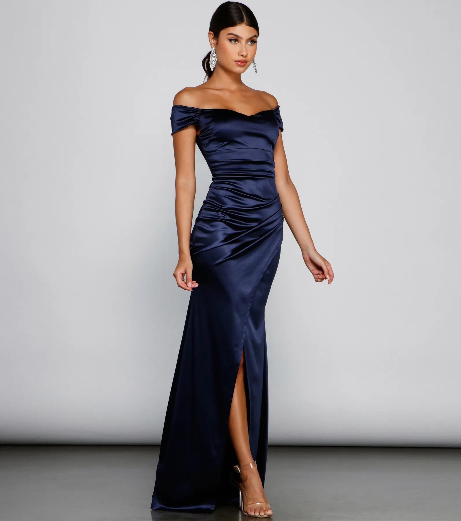 Valencia Formal Off-The-Shoulder Wrap Dress - NAVY