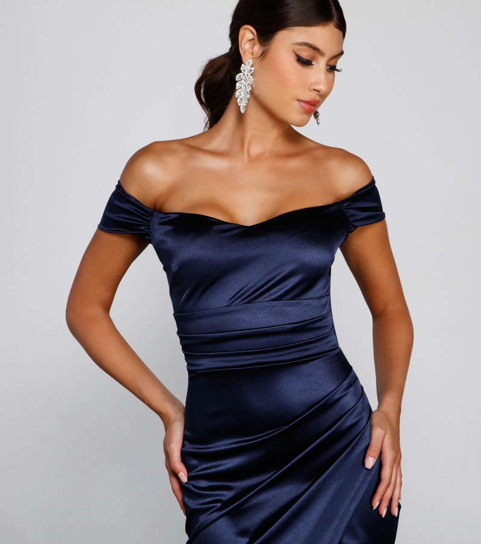 Valencia Formal Off-The-Shoulder Wrap Dress - NAVY
