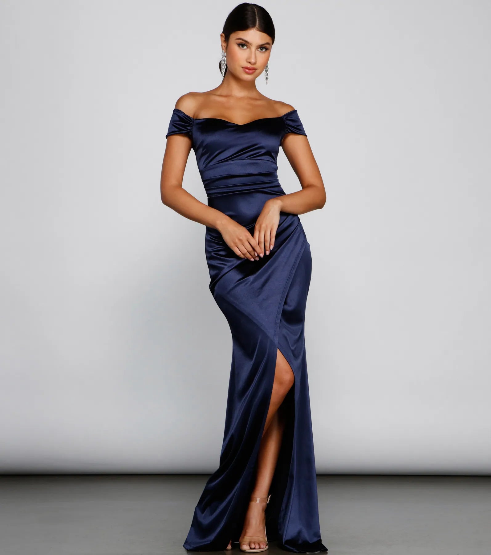 Valencia Formal Off-The-Shoulder Wrap Dress - NAVY