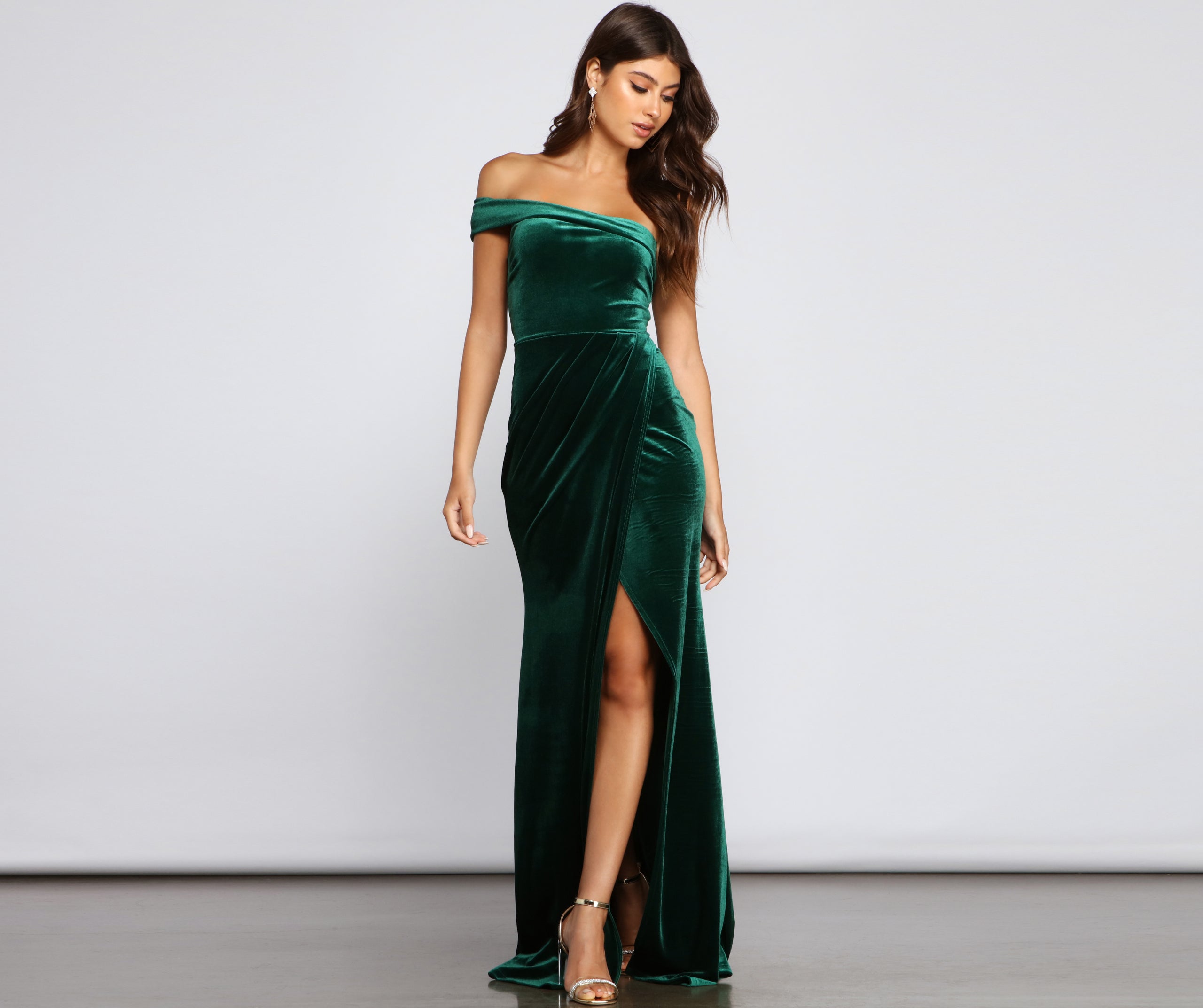 Cleo Formal One-Shoulder Velvet Dress - EMERALD