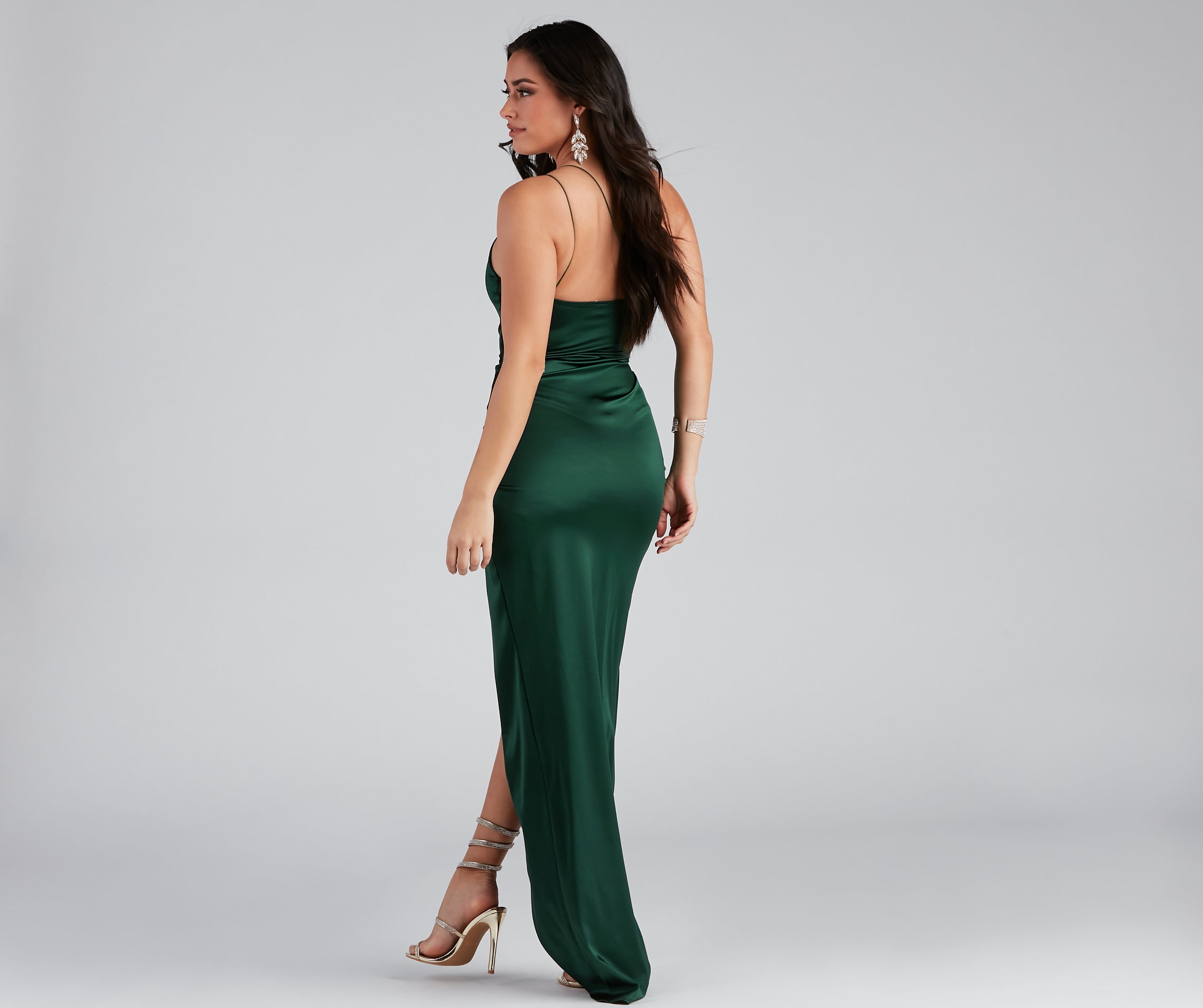 Adrienne Formal One Shoulder Satin Wrap Dress - HUNTER