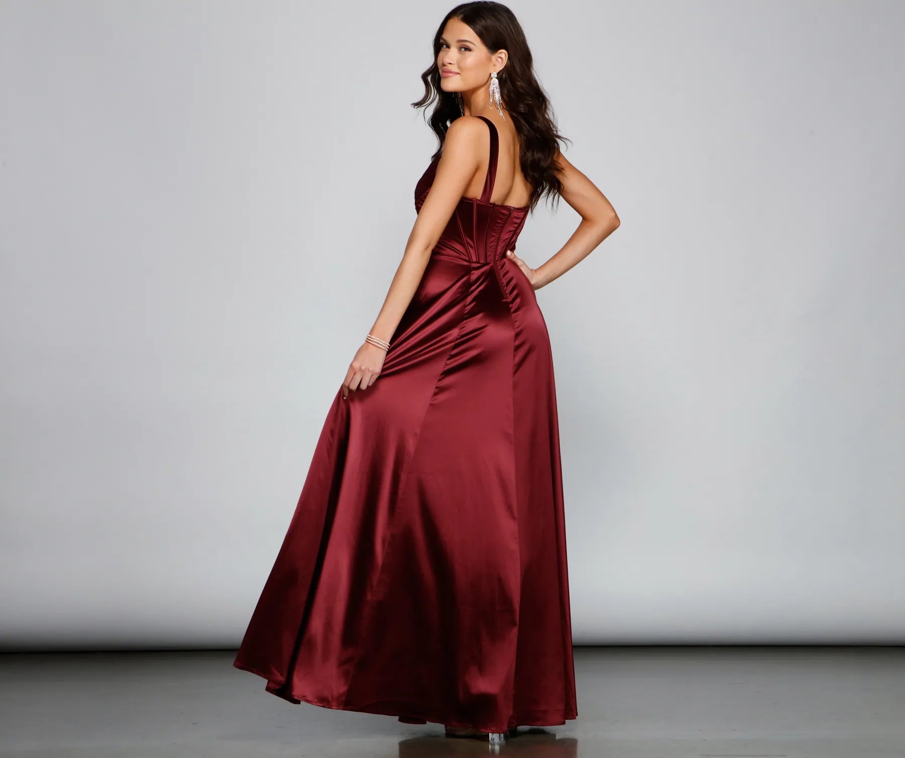 Rae Formal Corset A-Line Dress - BURGUNDY