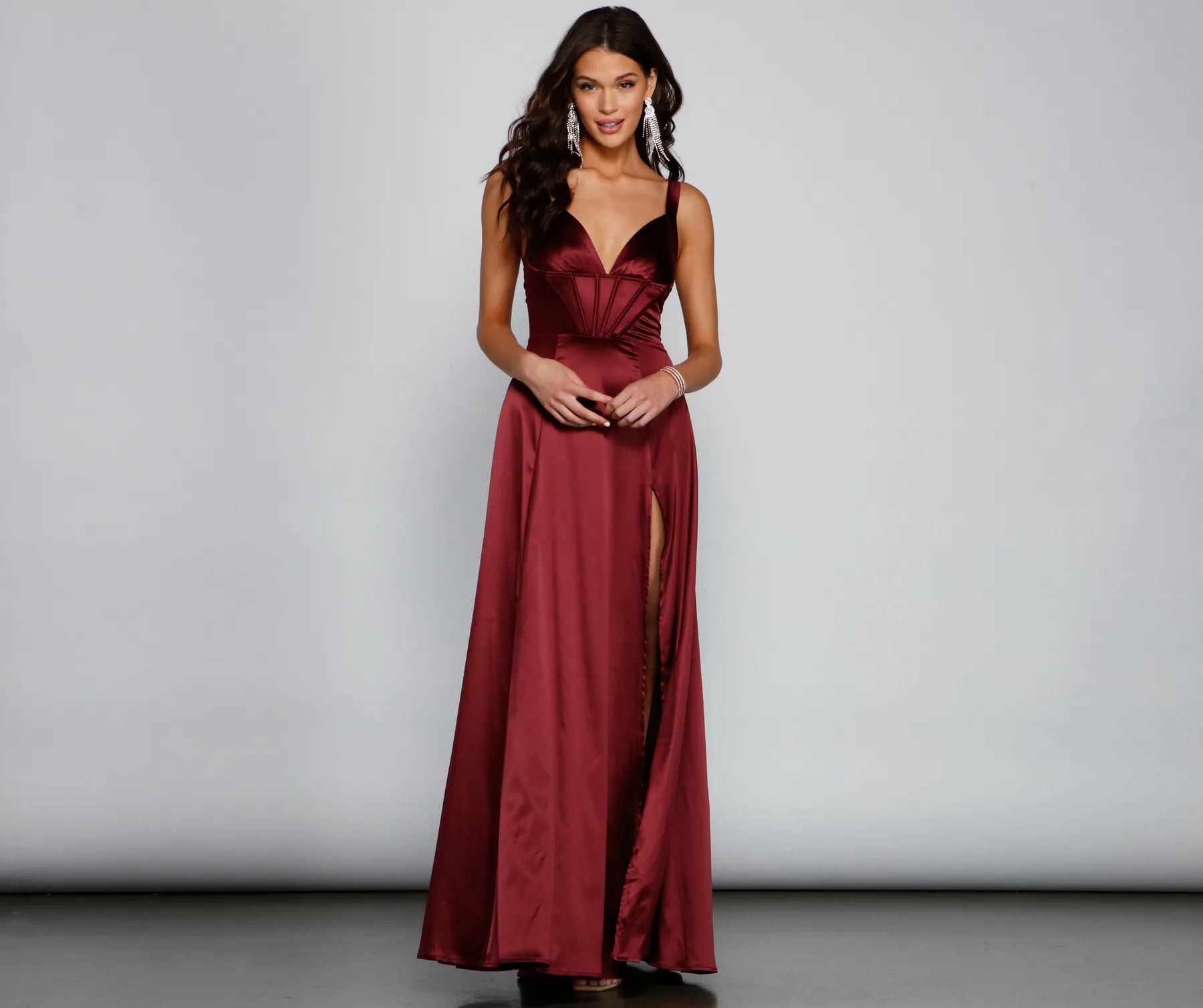 Rae Formal Corset A-Line Dress - BURGUNDY