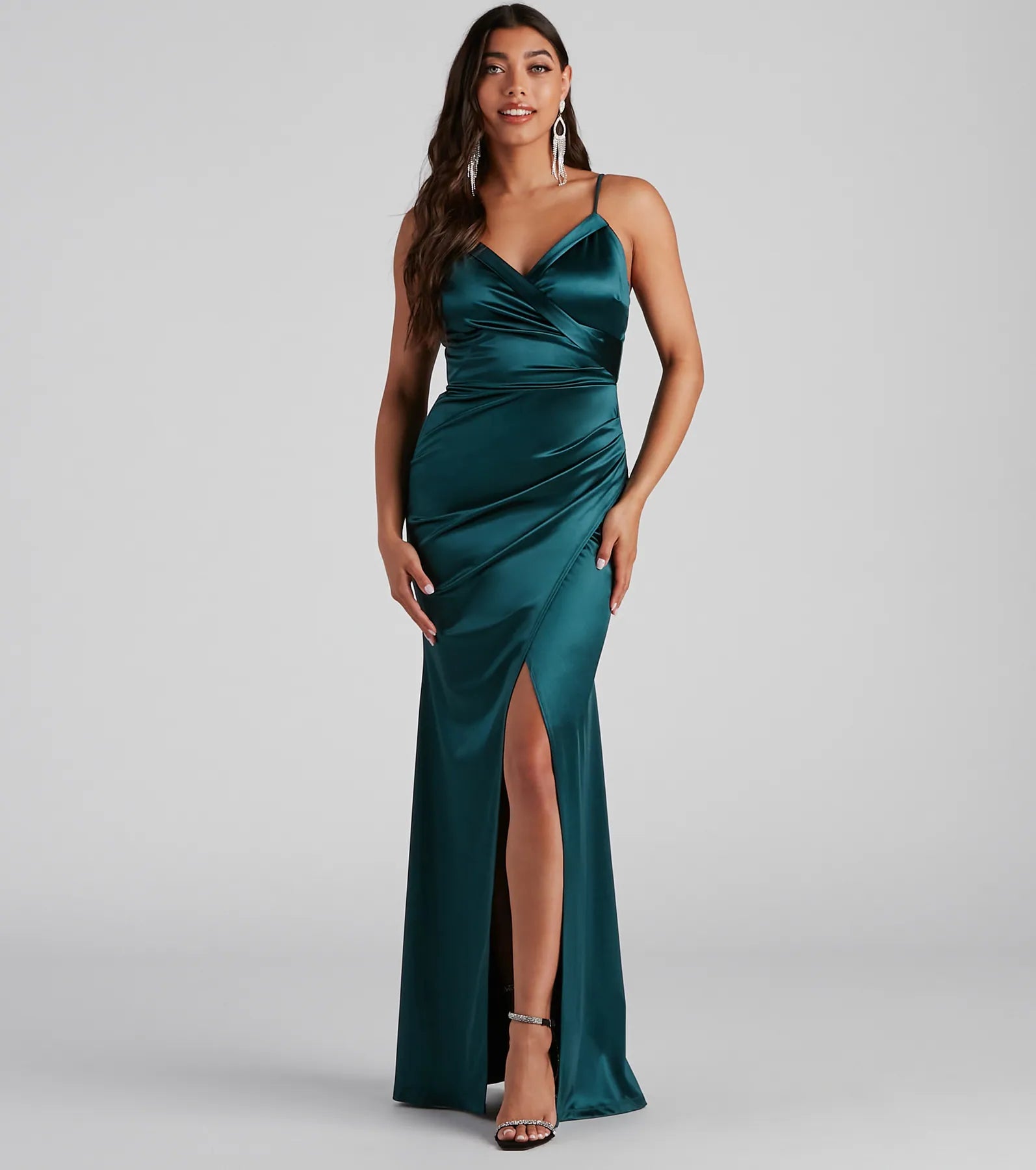 Kimia Formal Satin Wrap Gown - TEAL