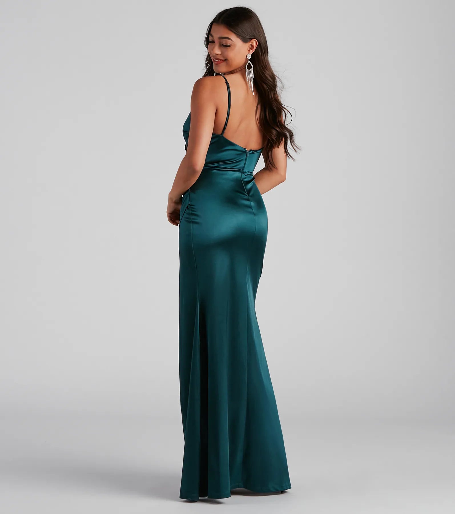 Kimia Formal Satin Wrap Gown - TEAL