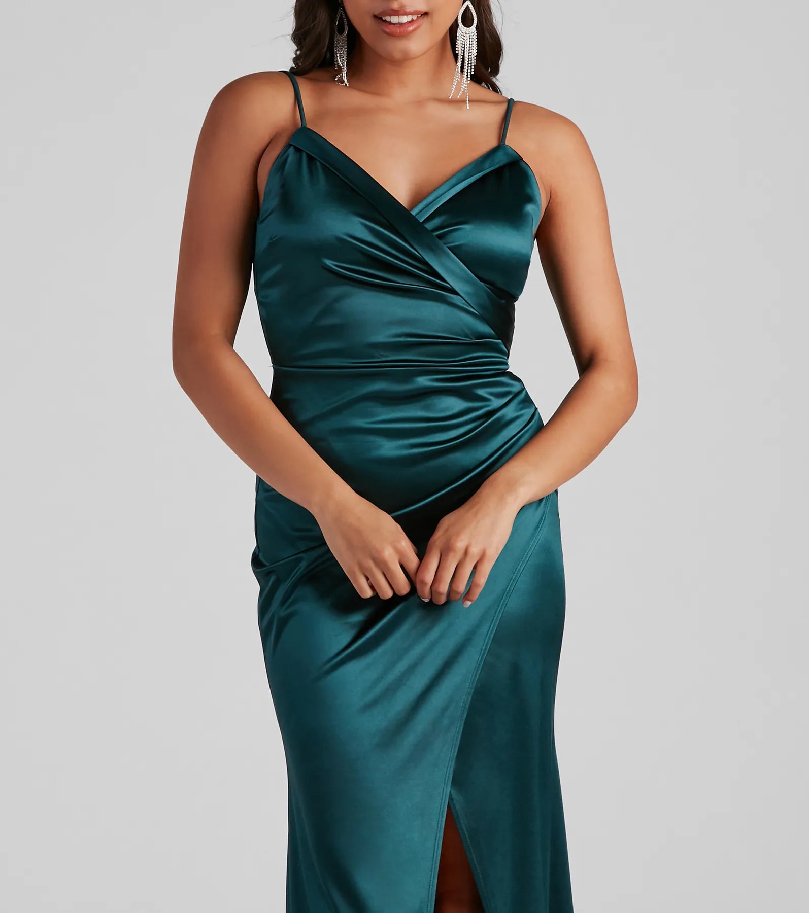 Kimia Formal Satin Wrap Gown - TEAL