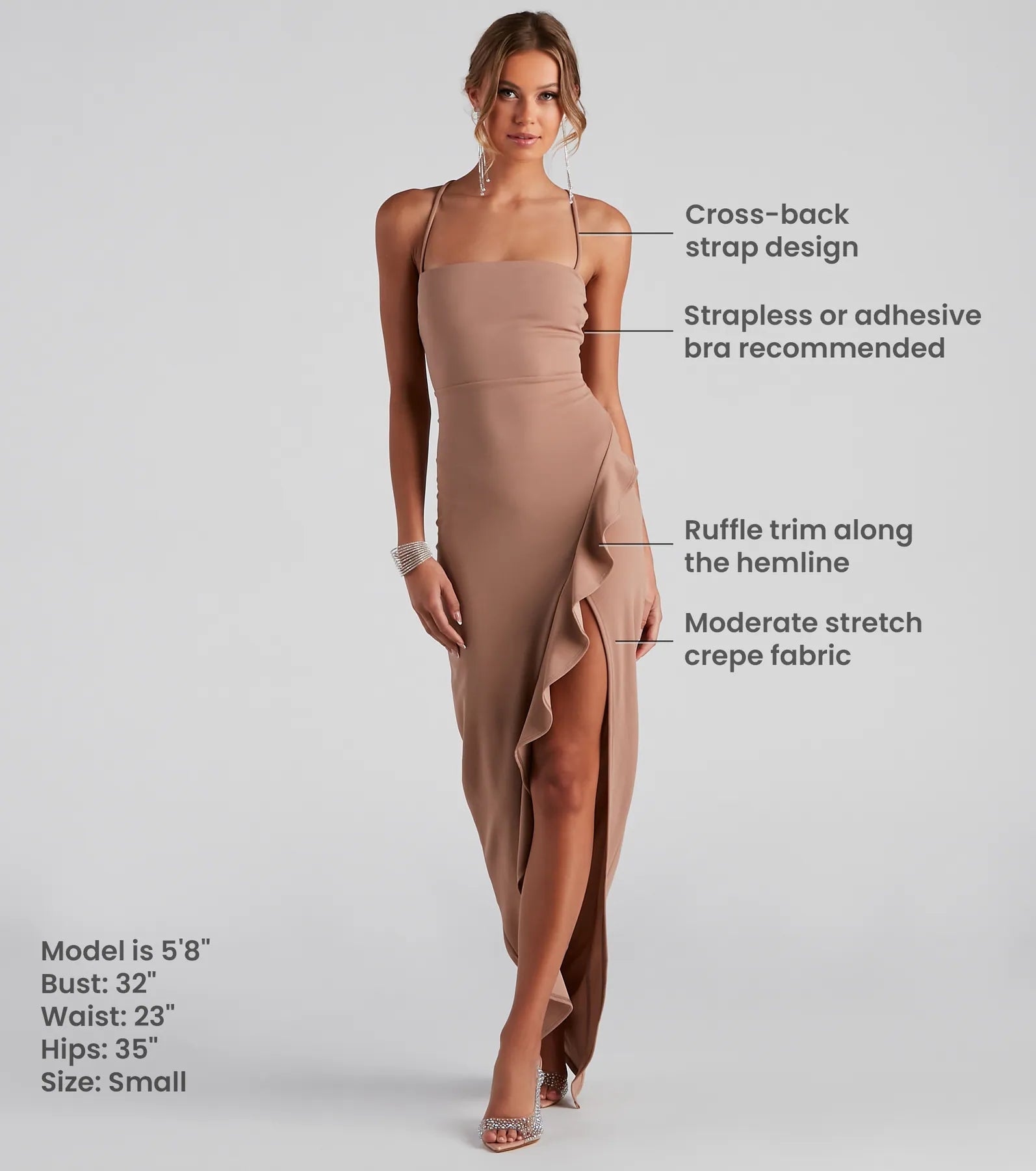 Tiffany Sleeveless High Slit Formal Dress - TAUPE