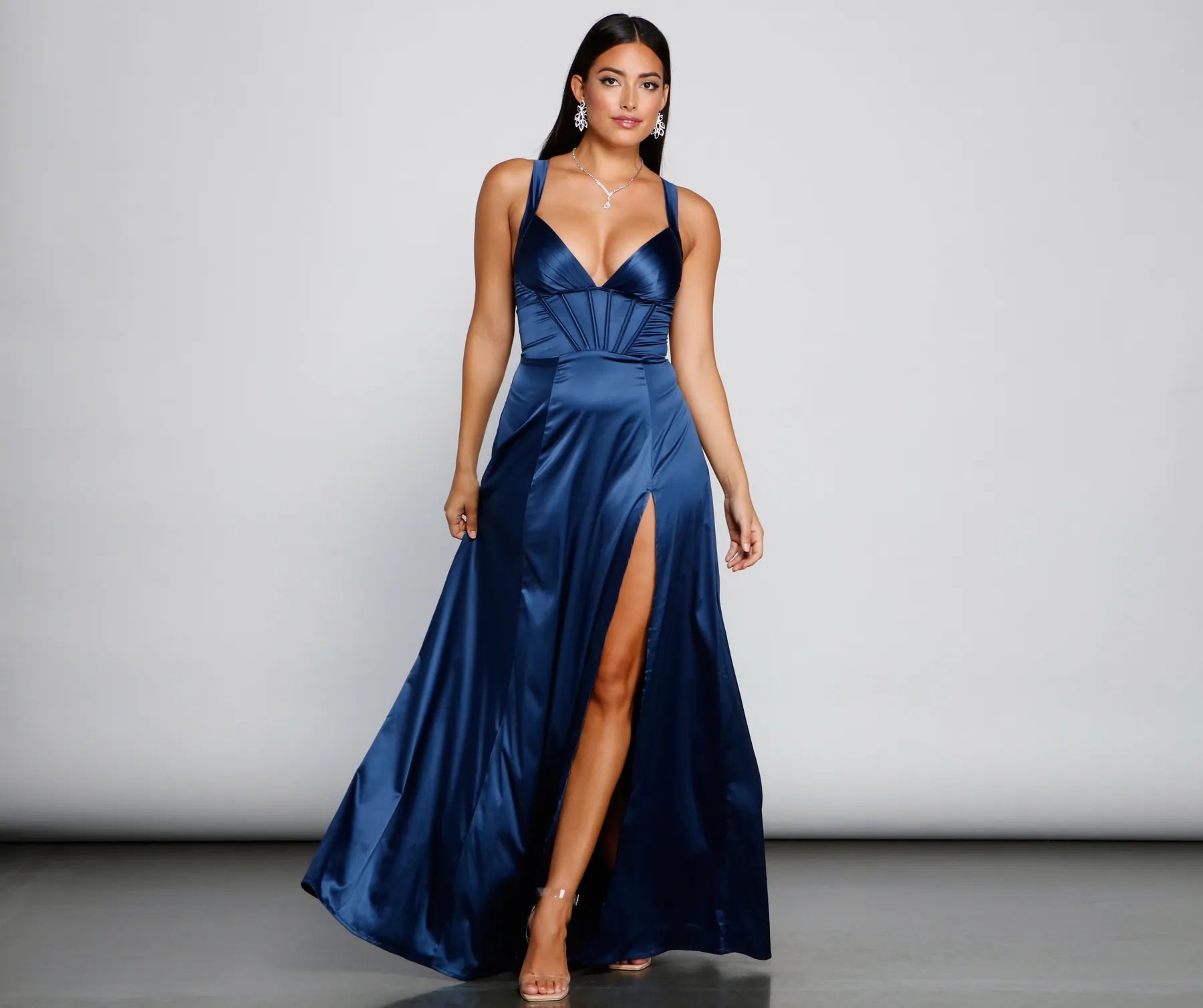 Rae Formal Corset A-Line Dress - NAVY